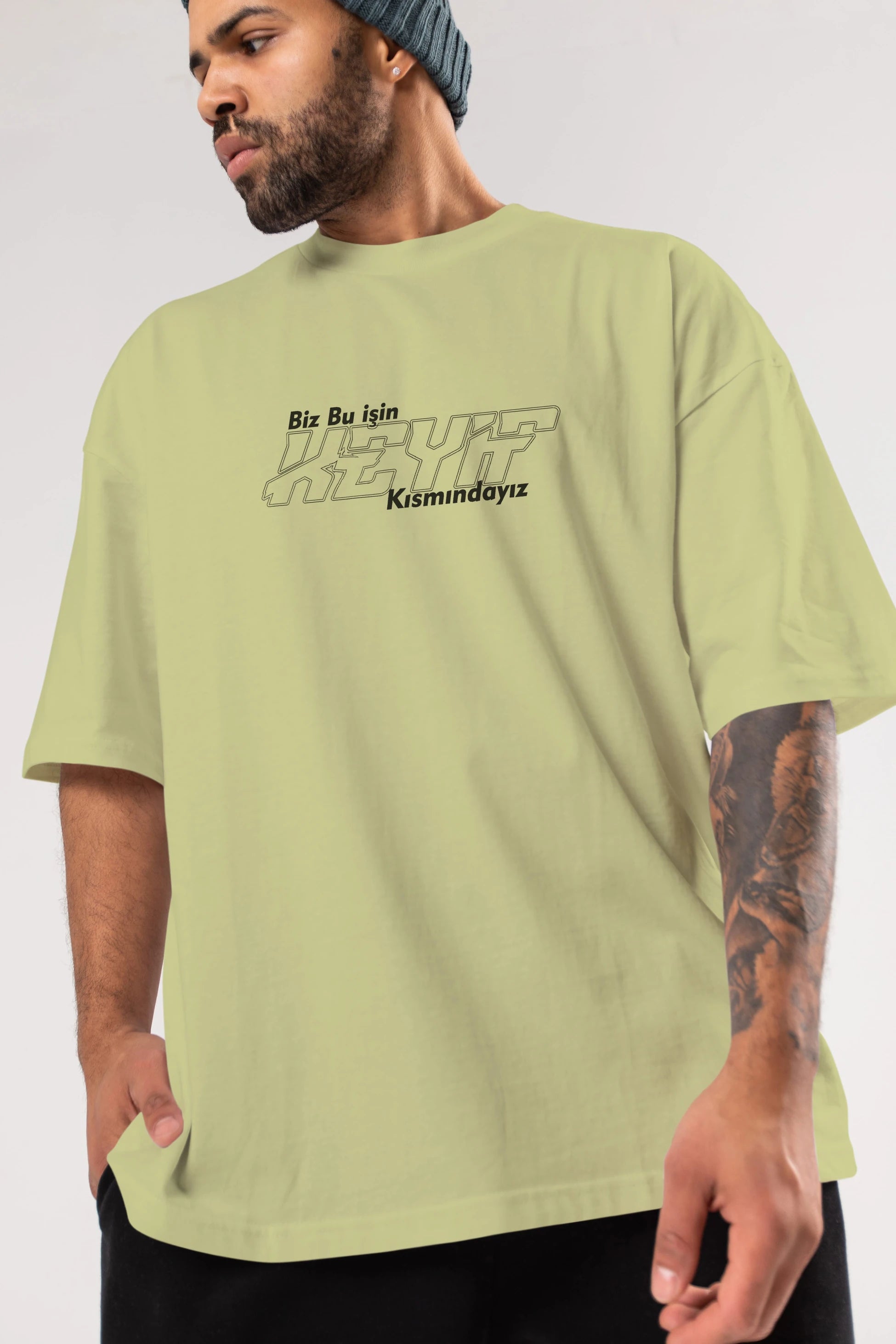 Biz Bu İşin Keyif Kısmındayız Ön Baskılı Oversize t-shirt %100 pamuk Erkek Kadın Unisex