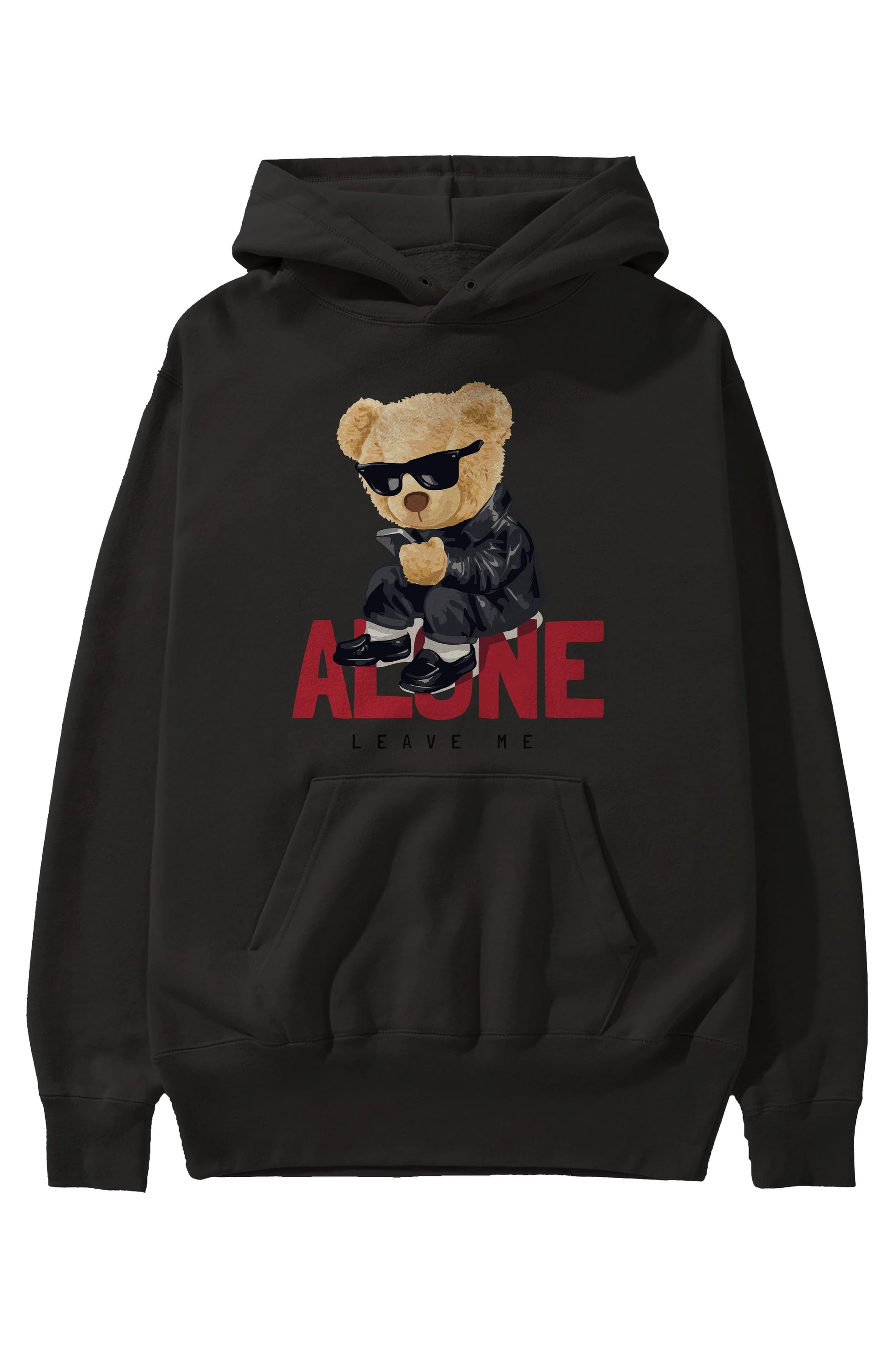 Teddy Bear Alone Ön Baskılı Hoodie Oversize Kapüşonlu Sweatshirt Erkek Kadın Unisex