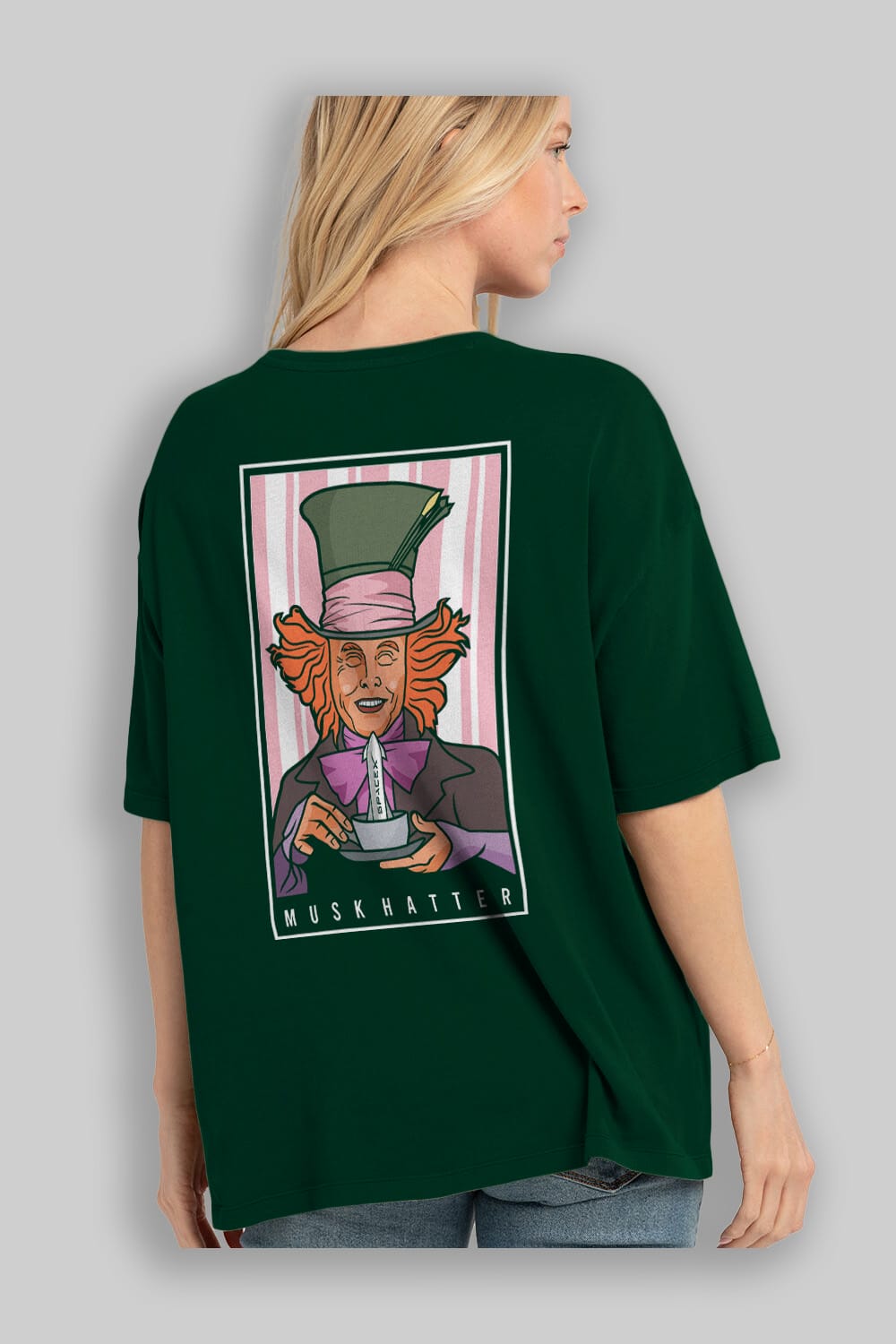 Mad Hatter Elon Musk Arka Baskılı Oversize t-shirt Erkek Kadın Unisex %100 Pamuk tişort
