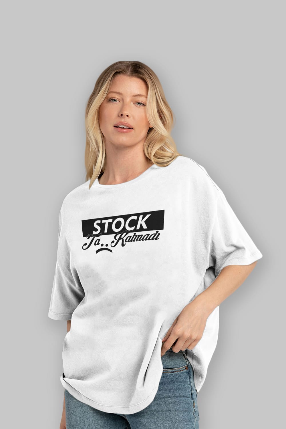 Stock Ta Kalmadı Ön Baskılı Oversize t-shirt %100 pamuk Erkek Kadın Unisex