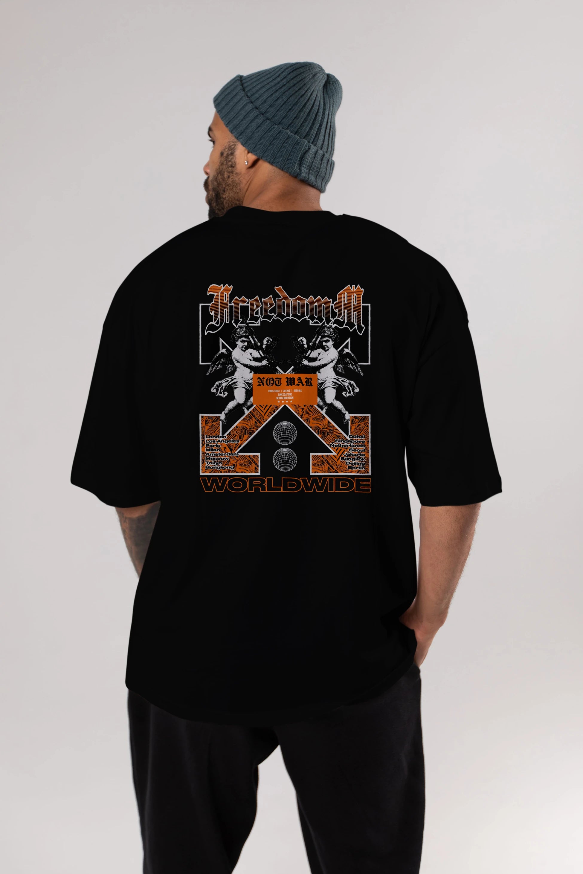 Freedom Worldwide Arka Baskılı Oversize t-shirt Erkek Kadın Unisex