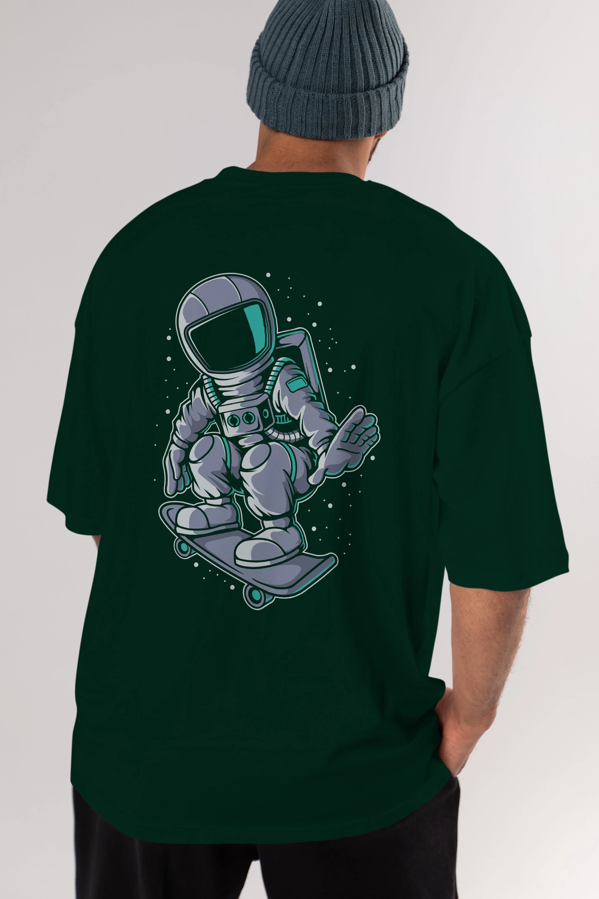 Astronaut Skater Arka Baskılı Oversize t-shirt Erkek Kadın Unisex