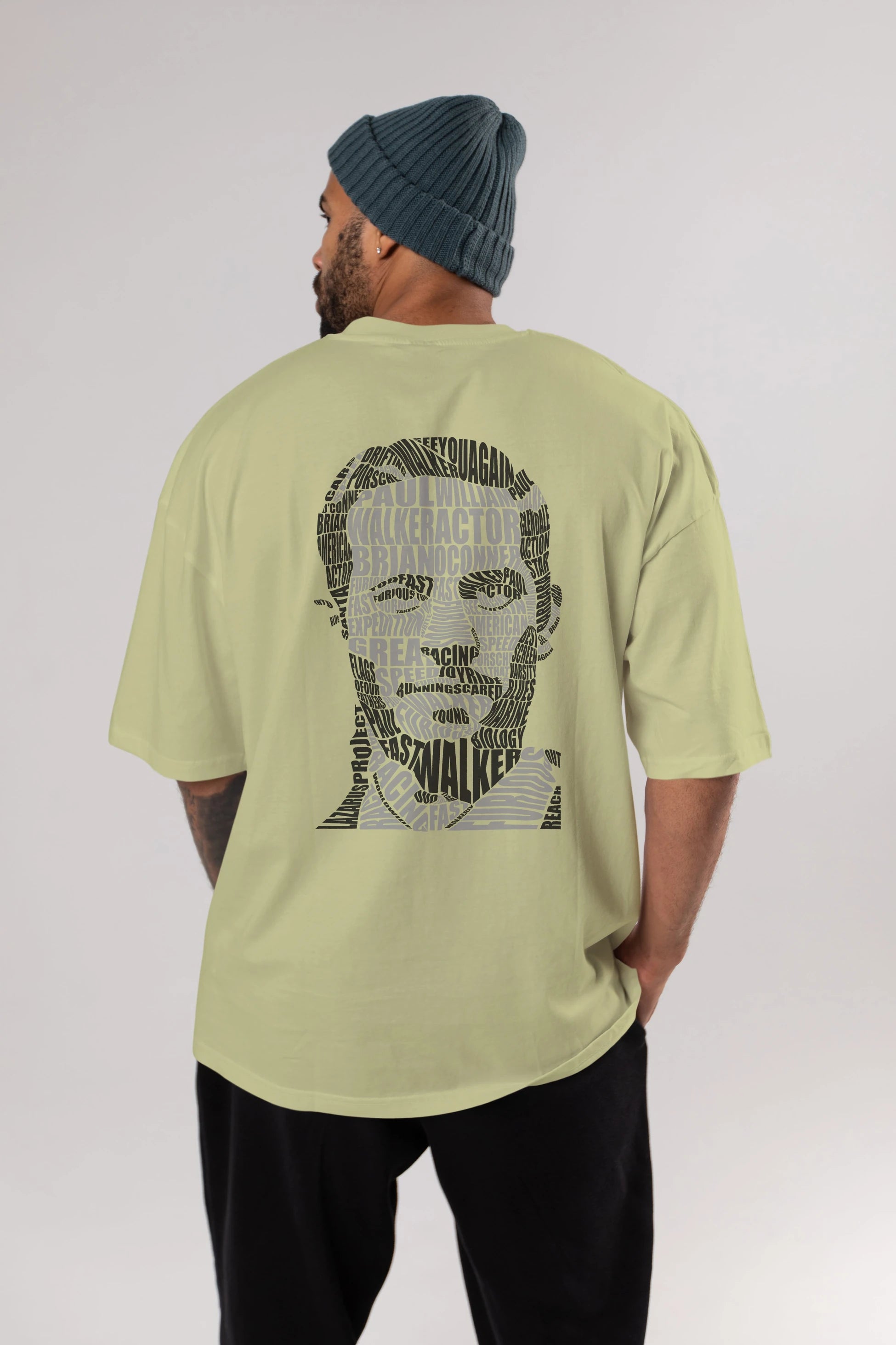 Paul Walker Calligram Arka Baskılı Oversize t-shirt %100 pamuk Erkek Kadın Unisex