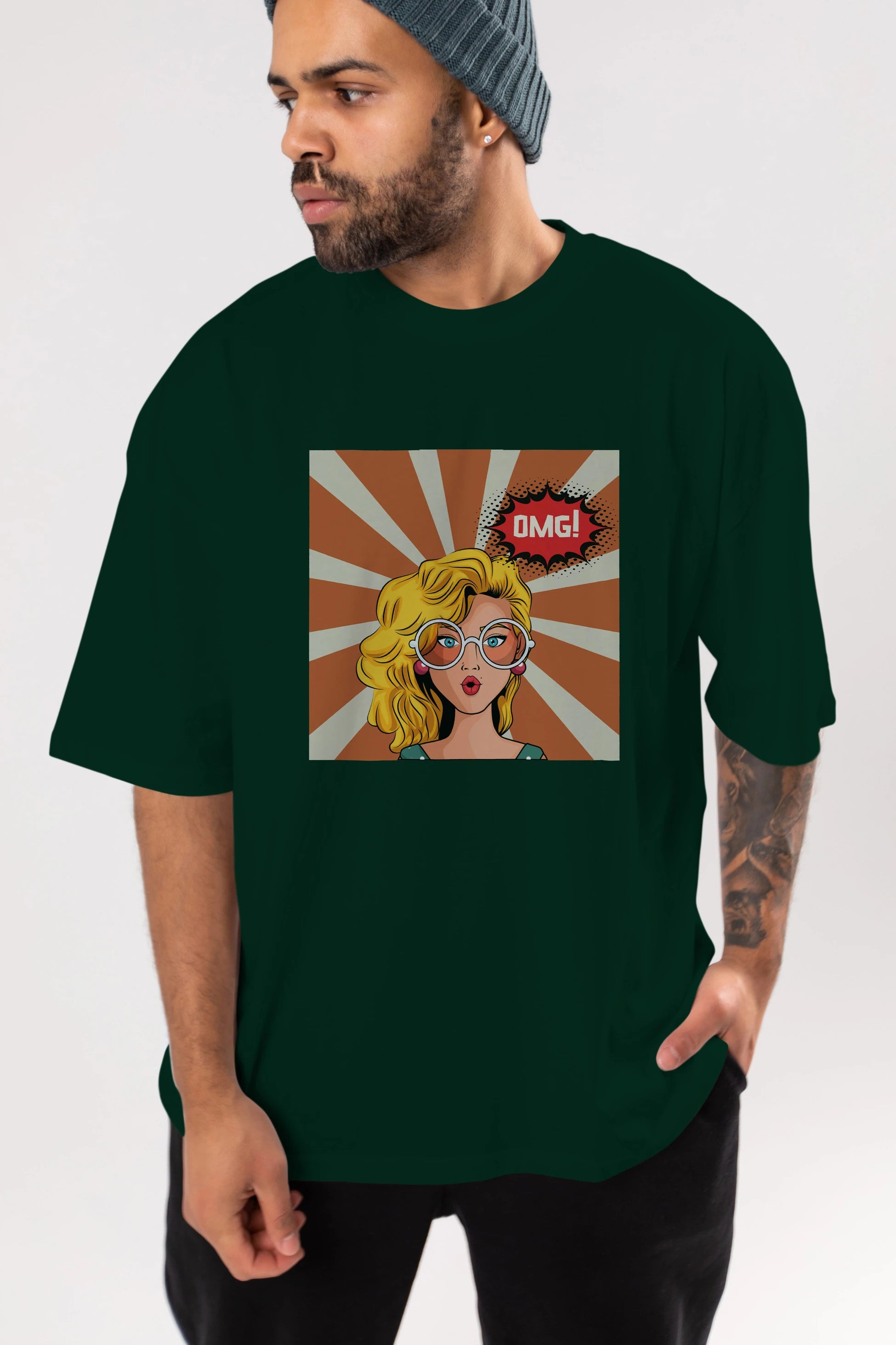 OMG Yazılı Retro Ön Baskılı Oversize t-shirt Erkek Kadın Unisex