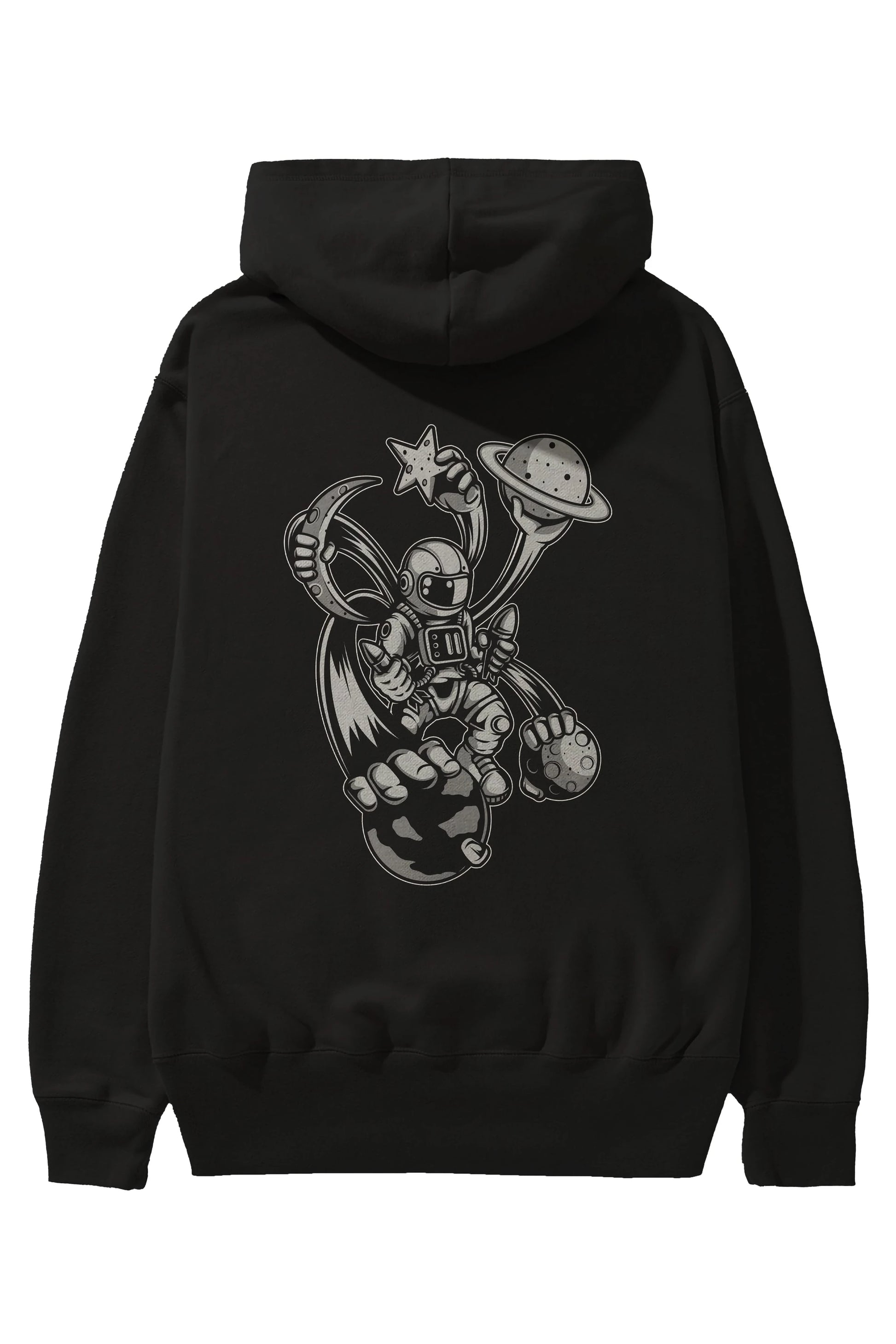 Astronaut Multiple Hands Arka Baskılı Hoodie Oversize Kapüşonlu Sweatshirt Erkek Kadın Unisex
