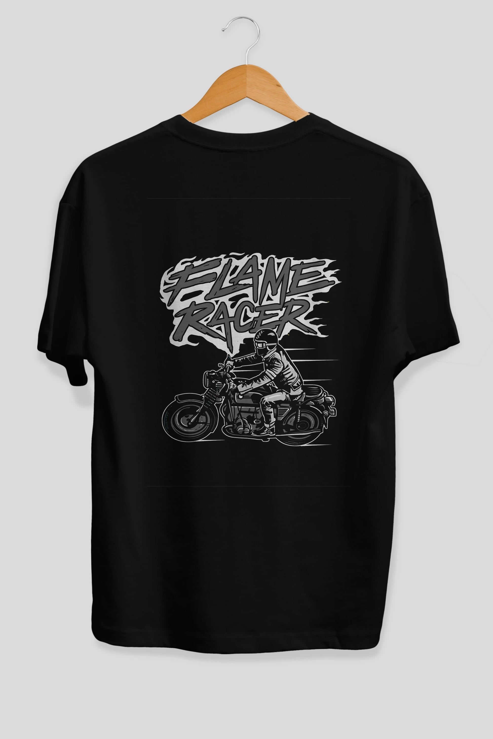 Flame Racer Arka Baskılı Oversize t-shirt Erkek Kadın Unisex %100 Pamuk
