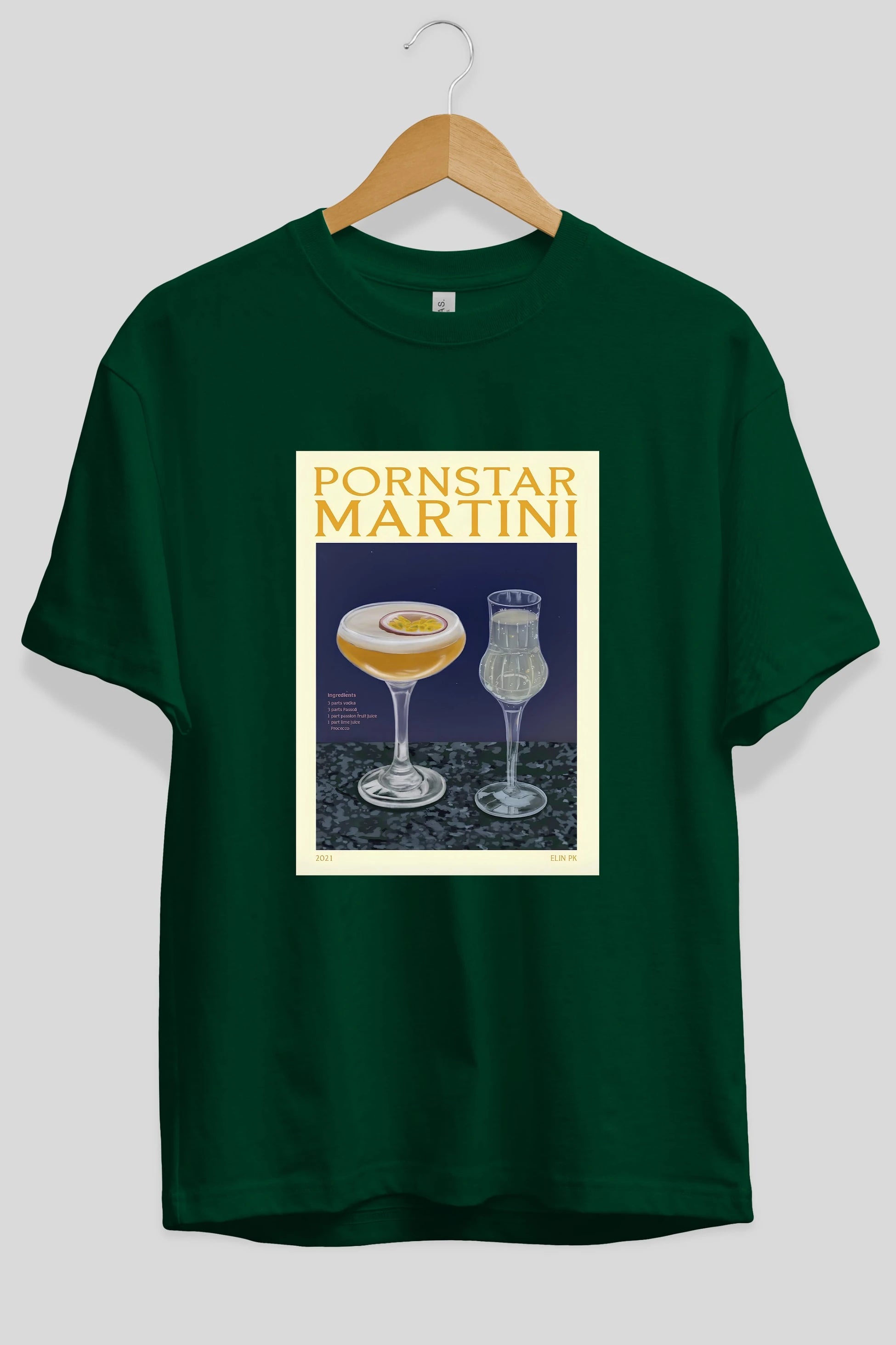 P.rnstar Martini Ön Baskılı Oversize t-shirt Erkek Kadın Unisex %100 Pamuk Bisiklet Yaka tişort