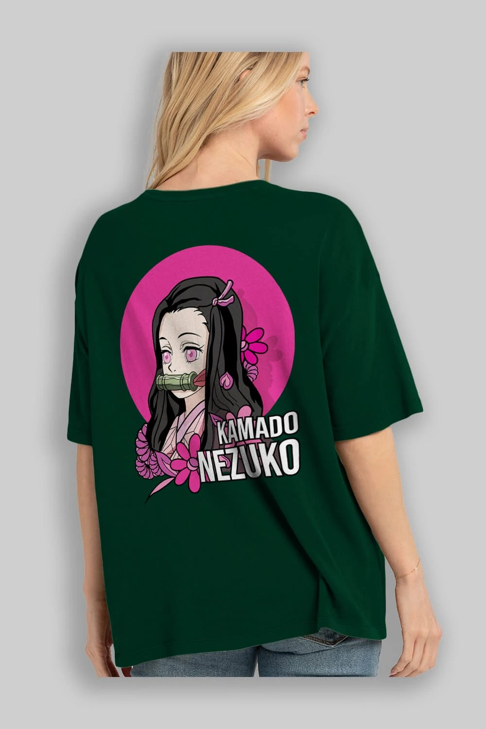 Nezuko Kamado 2 Anime Arka Baskılı Oversize t-shirt Erkek Kadın Unisex
