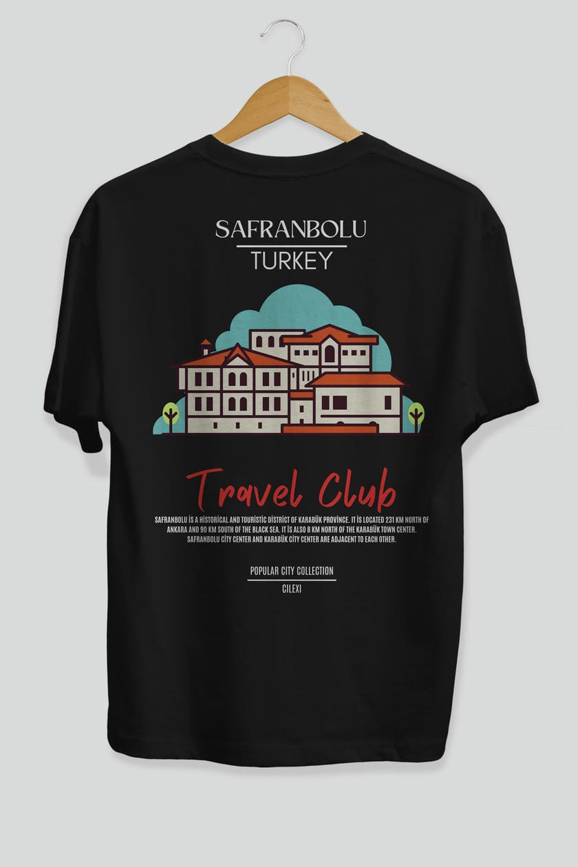 Safranbolu Turkey Arka Baskılı Oversize t-shirt Erkek Kadın Pamuk Bisiklet Yaka tişort