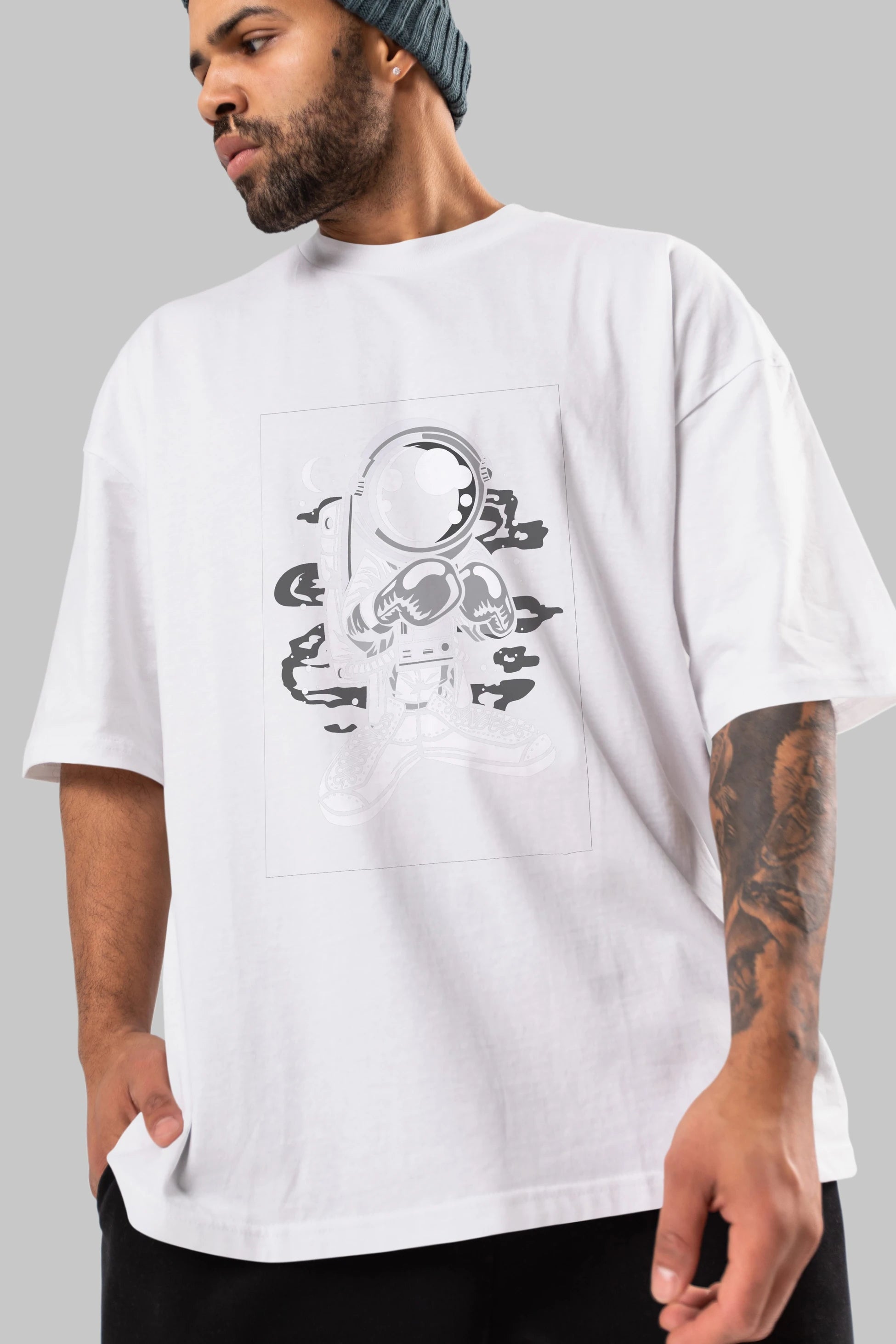 Astronaut Boxer Ön Baskılı Oversize t-shirt Erkek Kadın Unisex
