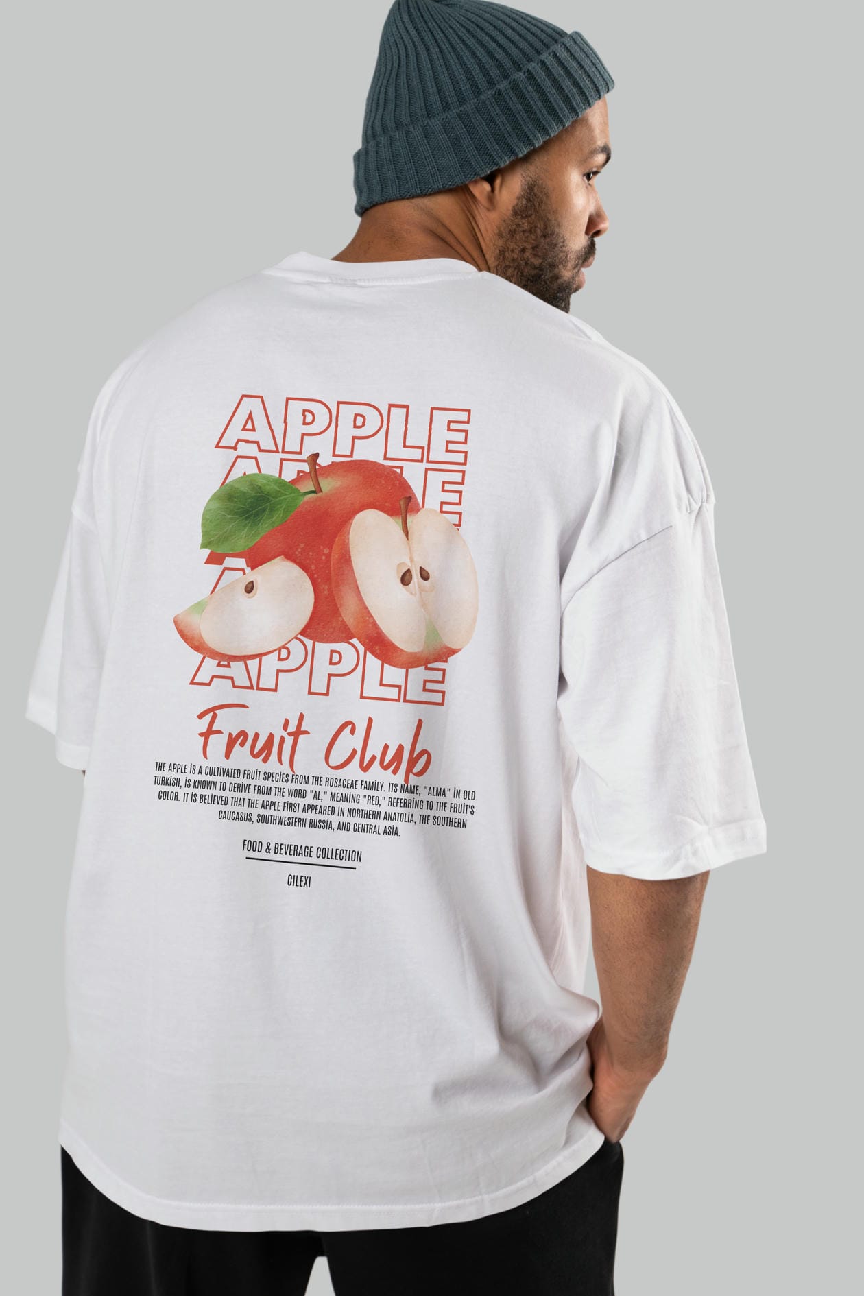 Apple Arka Baskılı Oversize t-shirt Erkek Kadın Pamuk Bisiklet Yaka tişort