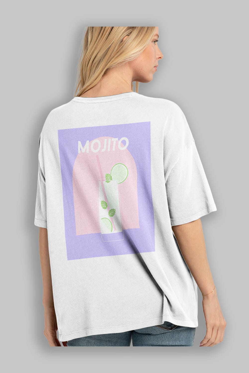 Mojito 2 Arka Baskılı Oversize t-shirt Erkek Kadın Unisex %100 Pamuk Bisiklet Yaka tişort