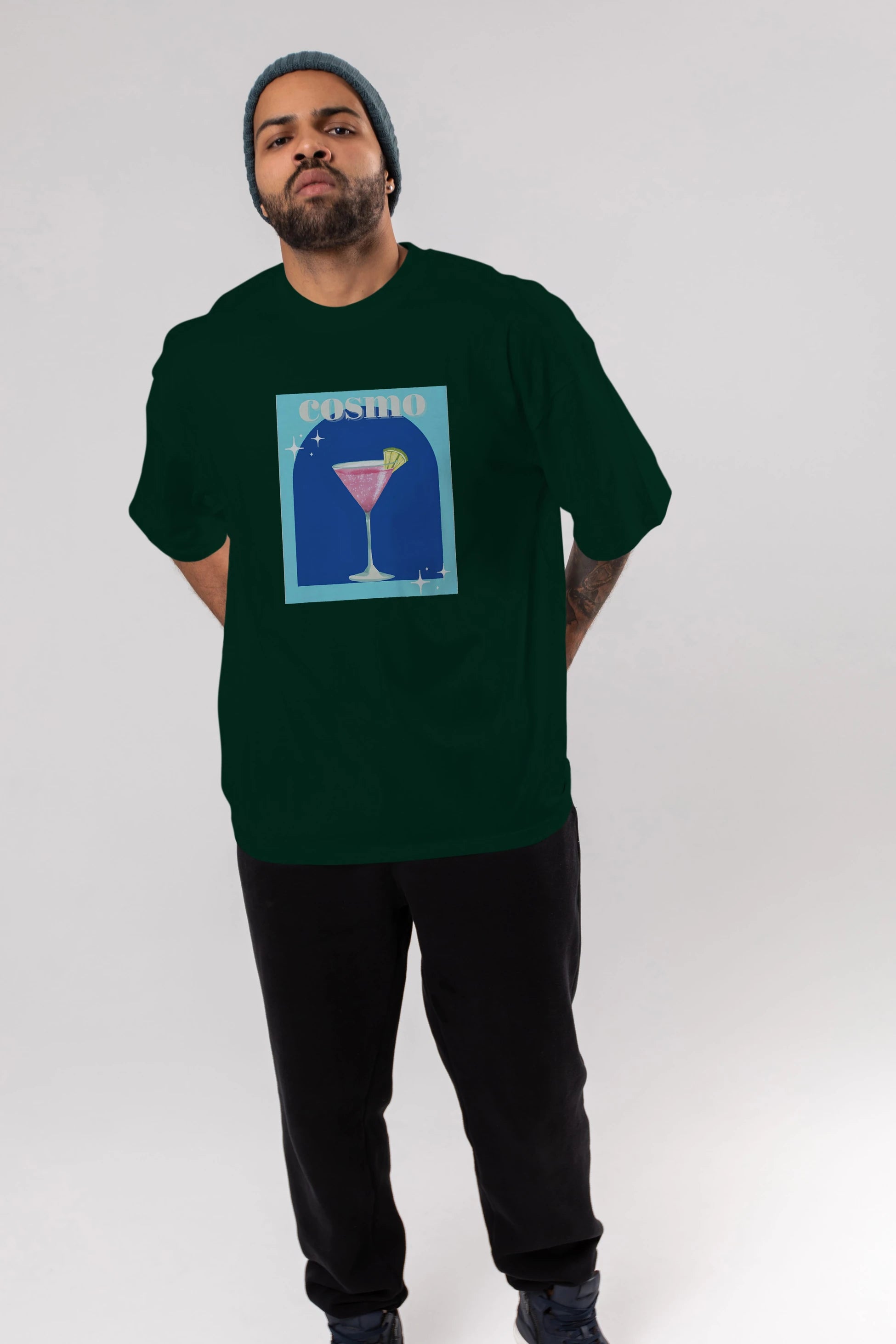 Cosmopolitan 2 Ön Baskılı Oversize t-shirt Erkek Kadın Unisex %100 Pamuk Bisiklet Yaka tişort