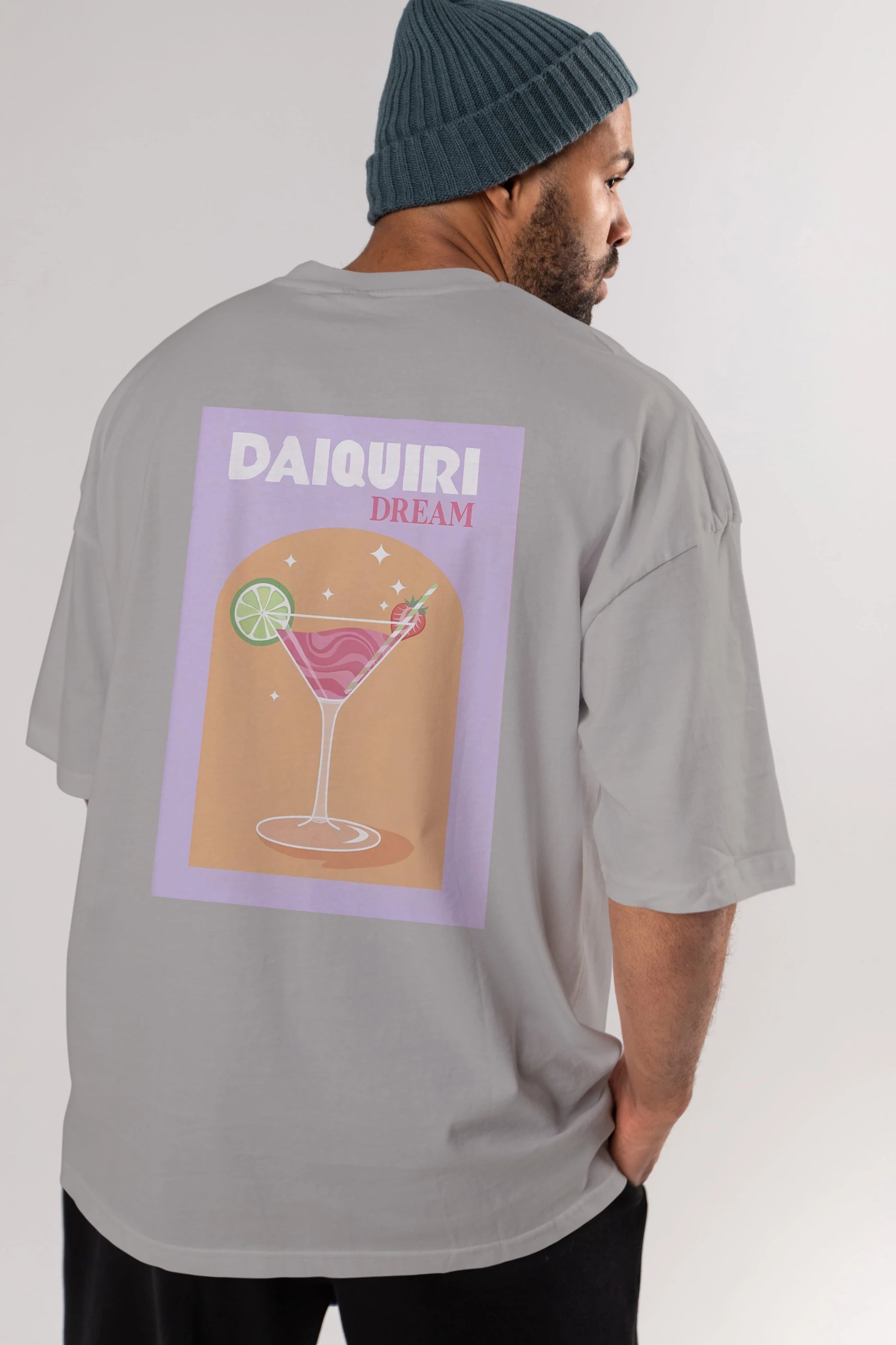 Daiquiri Dream Arka Baskılı Oversize t-shirt Erkek Kadın Unisex %100 Pamuk Bisiklet Yaka tişort
