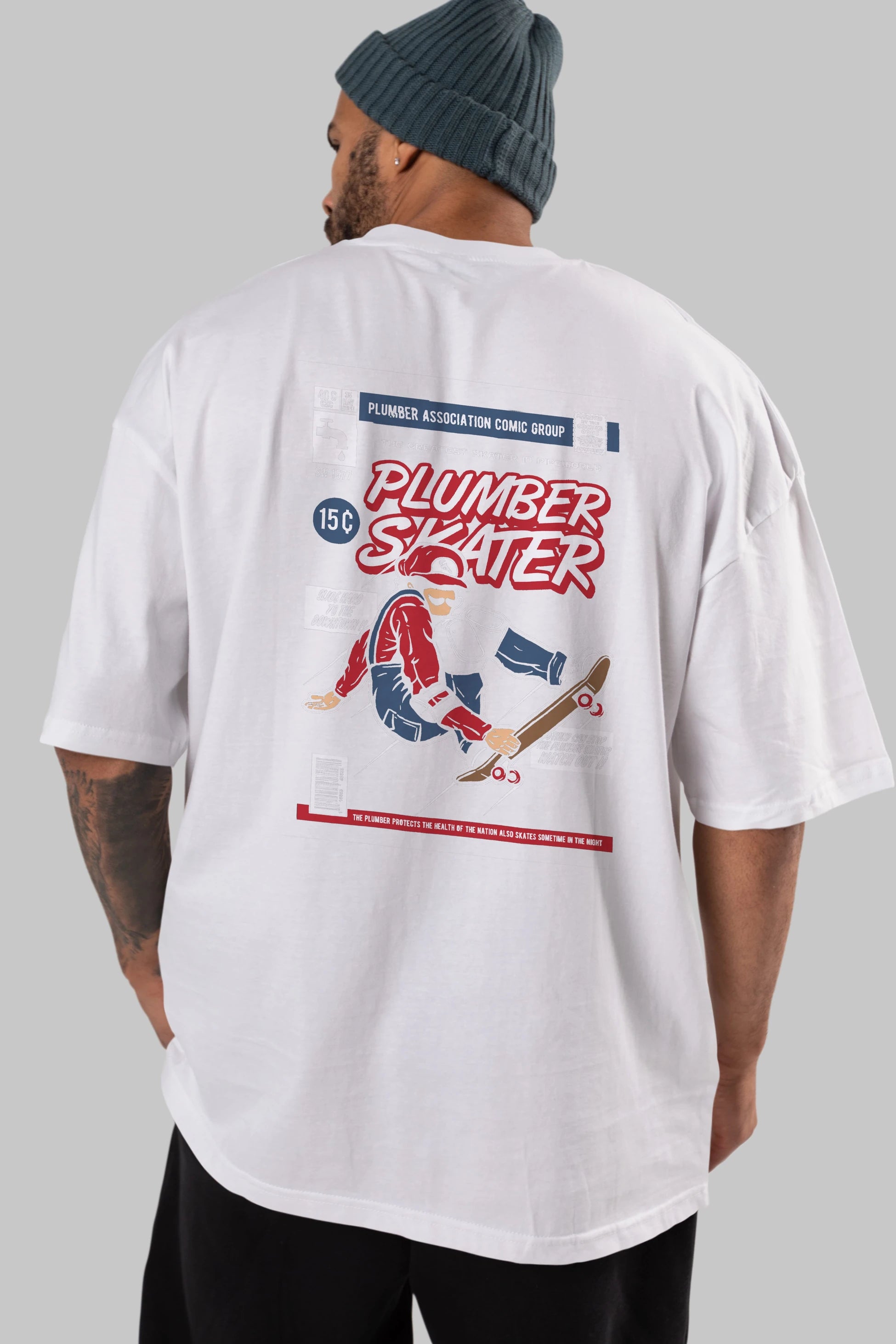 Plumber Skater Arka Baskılı Oversize t-shirt Erkek Kadın Unisex %100 Pamuk