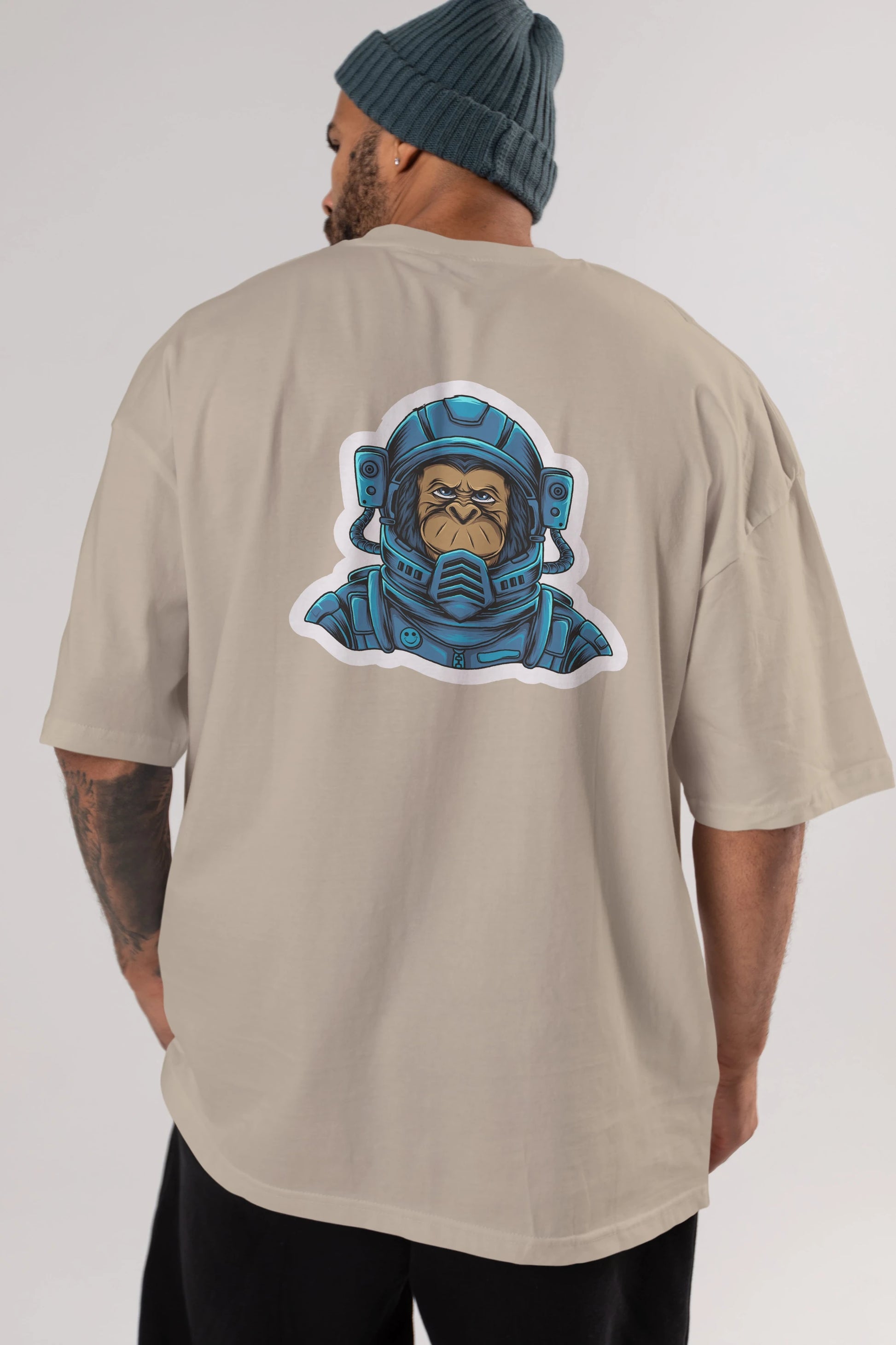 Astromonkey Sticker Arka Baskılı Oversize t-shirt Erkek Kadın Unisex