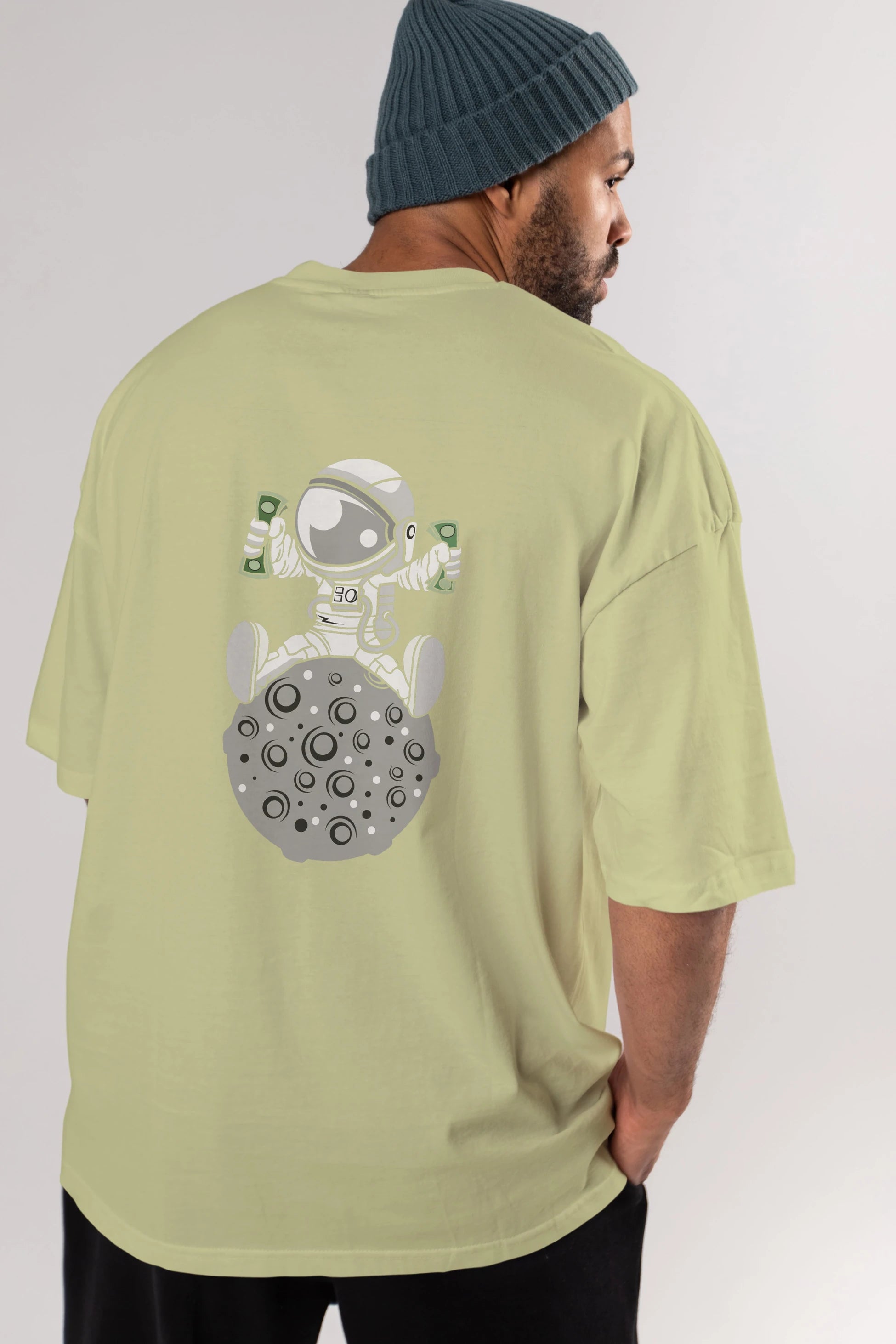 Astronaut Dollar Arka Baskılı Oversize t-shirt Erkek Kadın Unisex %100 Pamuk tişort