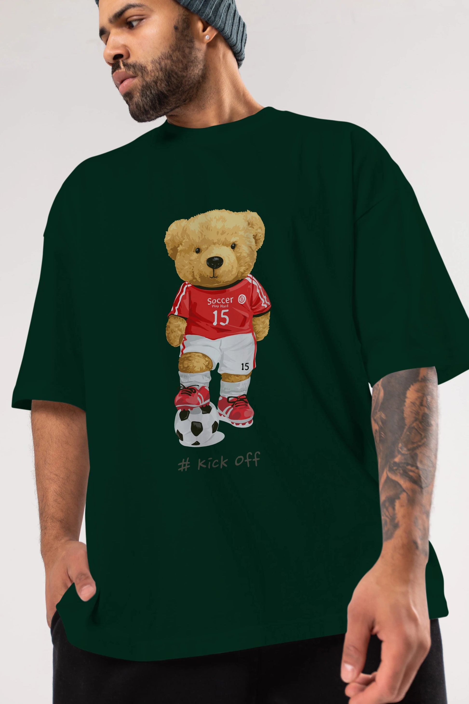 Teddy Bear Kick Off Ön Baskılı Oversize t-shirt Erkek Kadın Unisex %100 Pamuk