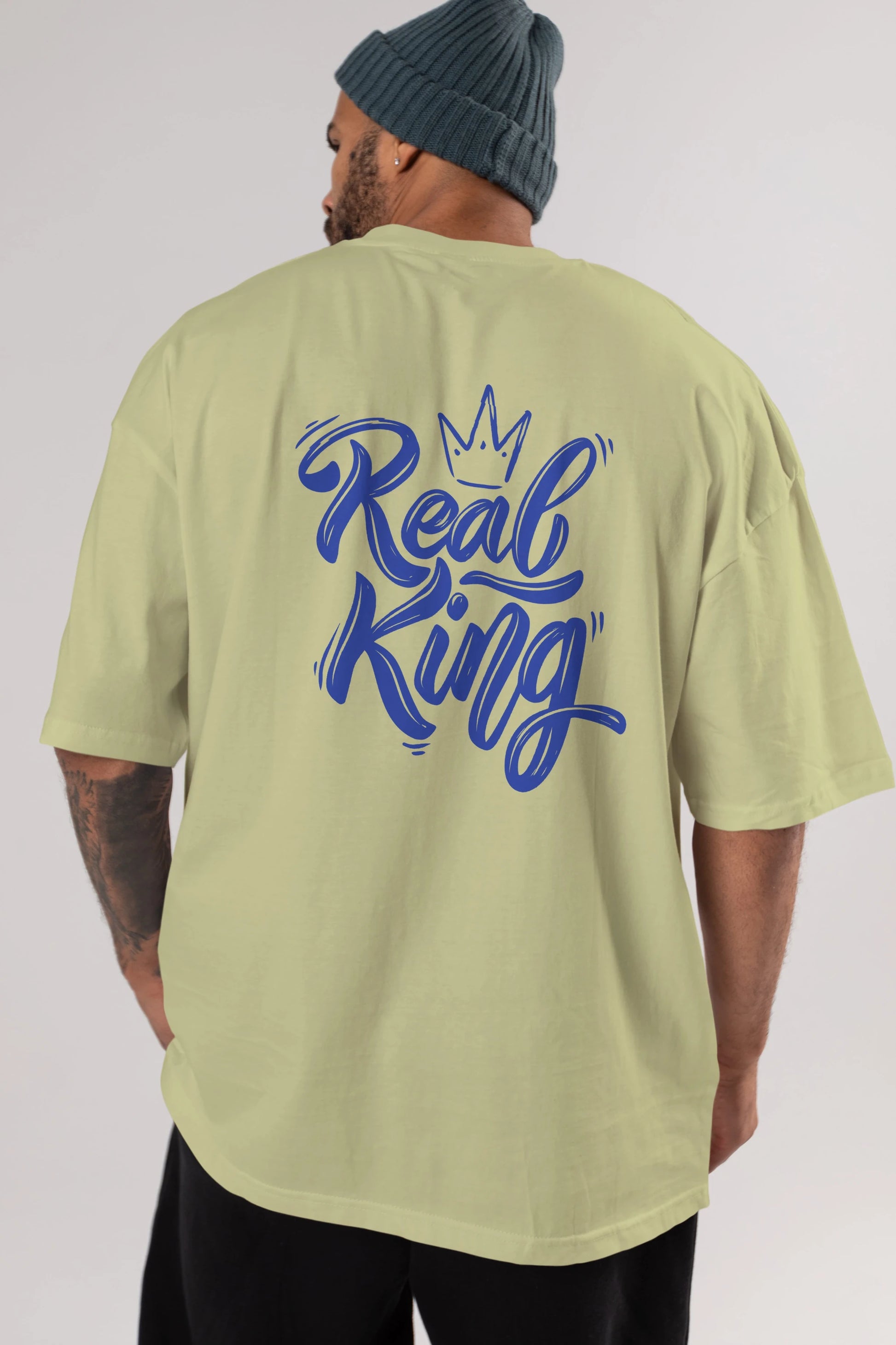 Real King Yazılı Arka Baskılı Oversize t-shirt Erkek Kadın Unisex