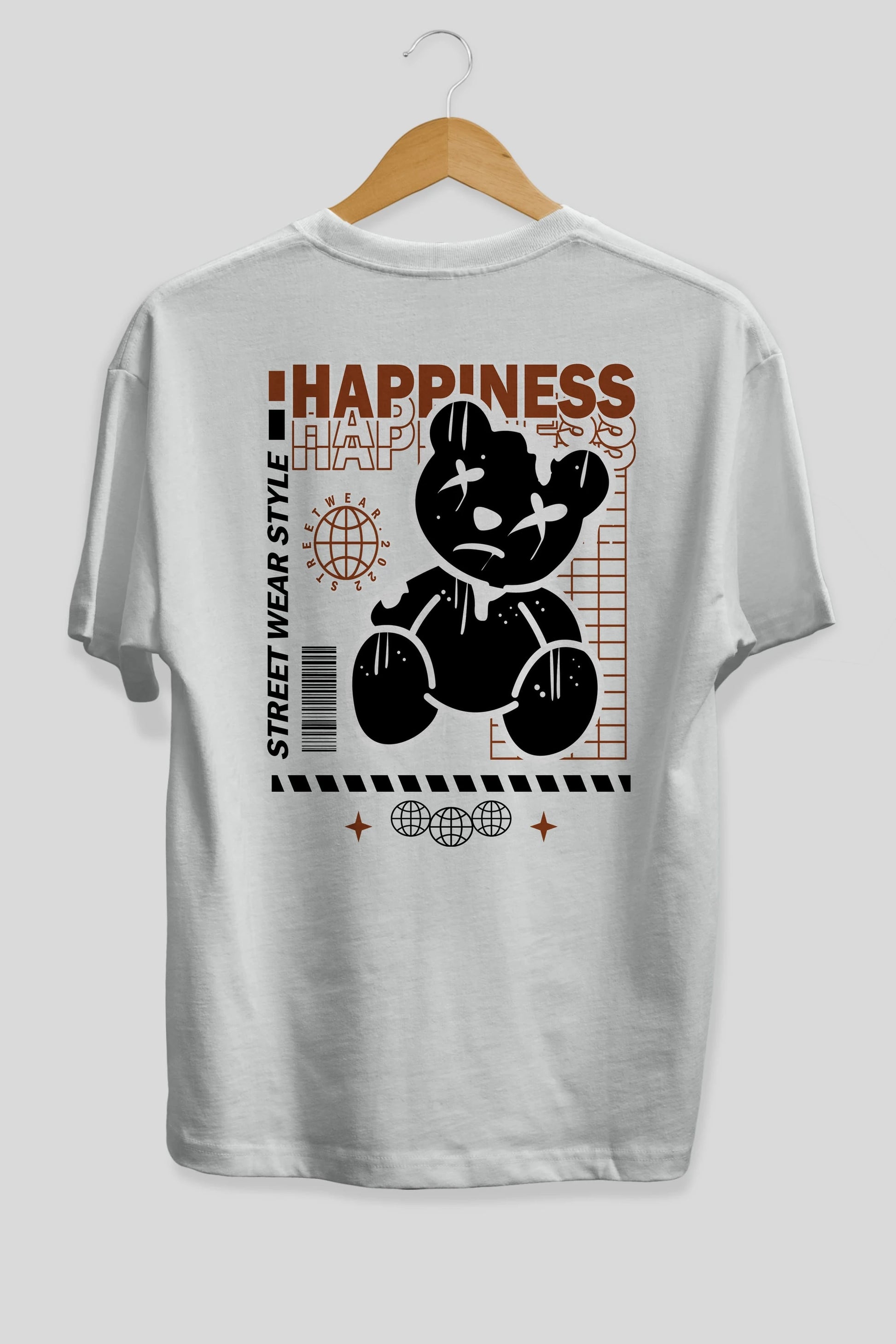 Happiness Bear 2 Arka Baskılı Oversize t-shirt Erkek Kadın Unisex