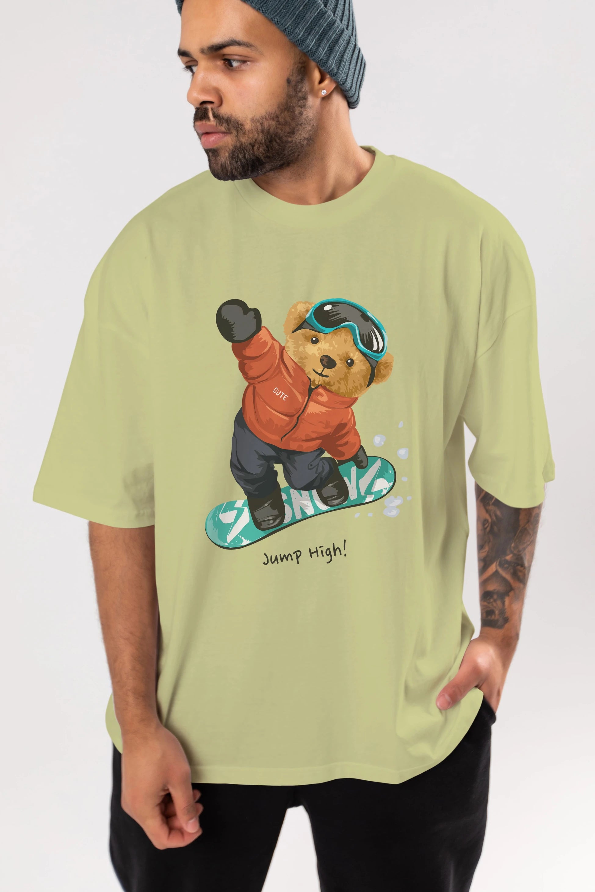 Teddy Bear Jump High Ön Baskılı Oversize t-shirt Erkek Kadın Unisex %100 Pamuk