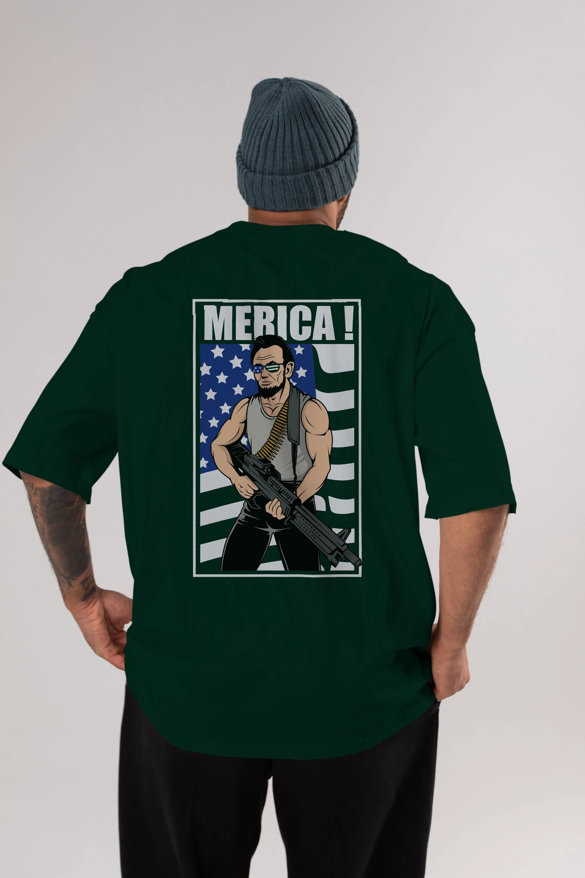 Lincoln Rambo Arka Baskılı Oversize t-shirt Erkek Kadın Unisex %100 Pamuk tişort