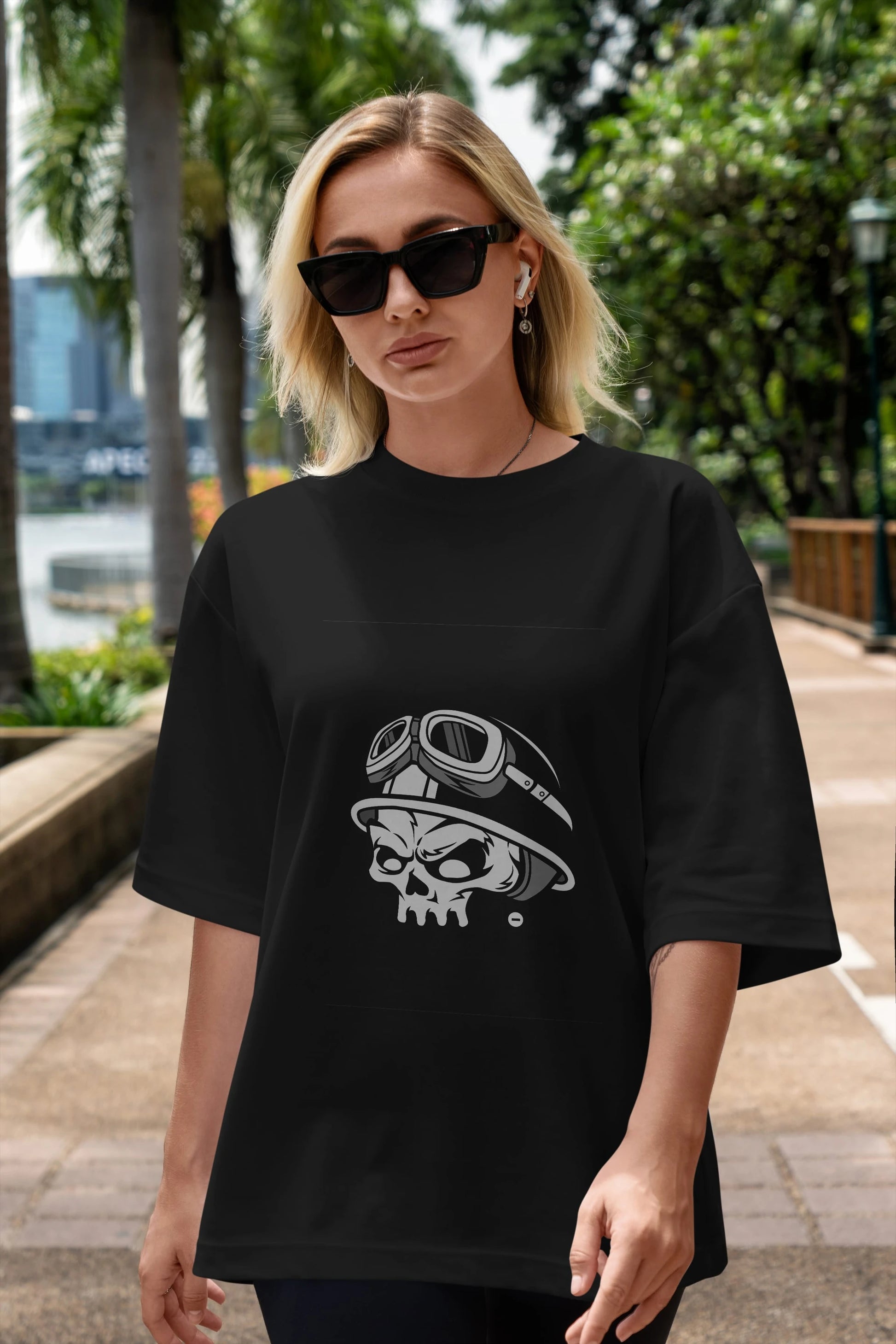 Biker Helmet Ön Baskılı Oversize t-shirt Erkek Kadın Unisex %100 Pamuk tişort