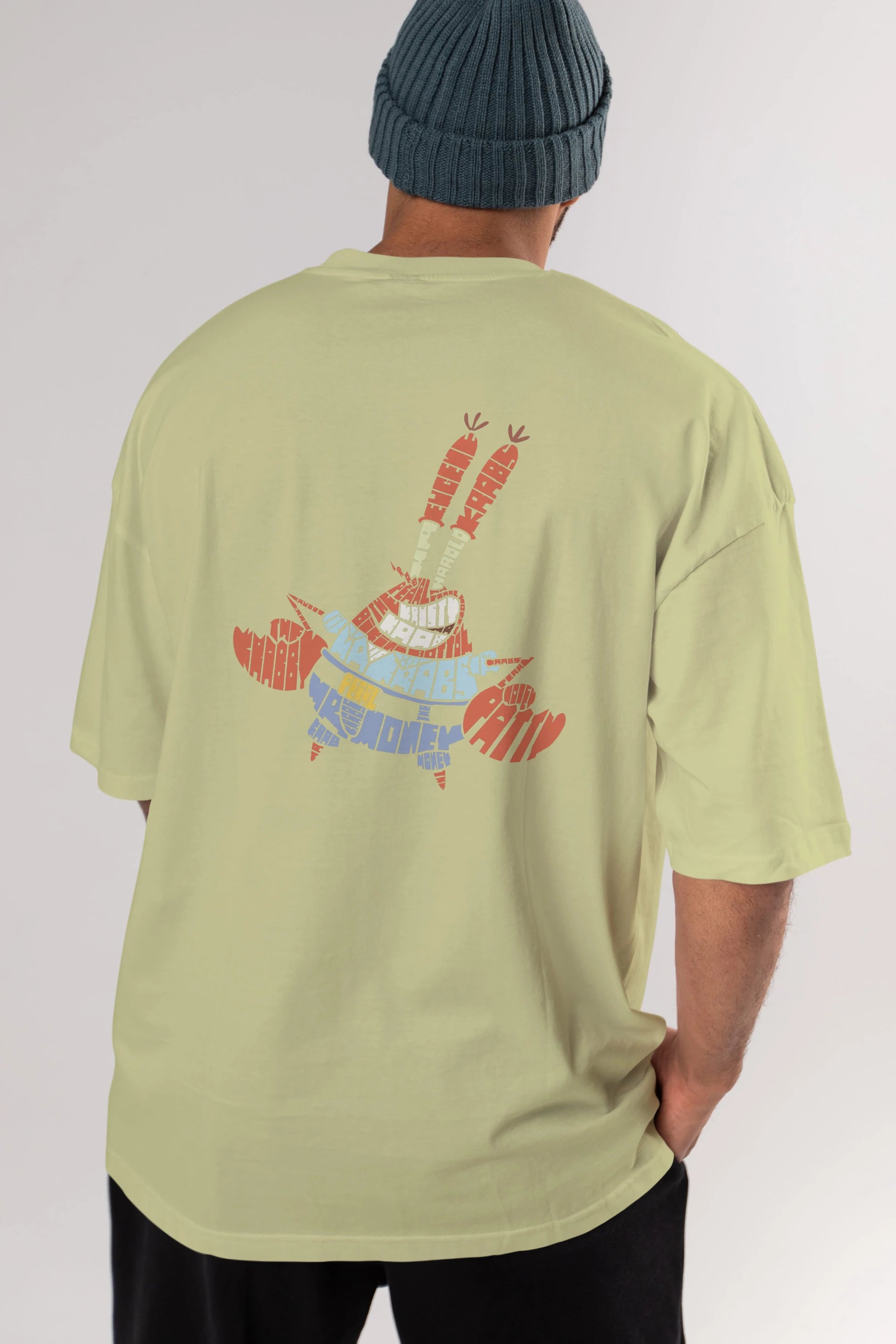 Mr Krabs Arka Baskılı Oversize t-shirt %100 pamuk Erkek Kadın Unisex