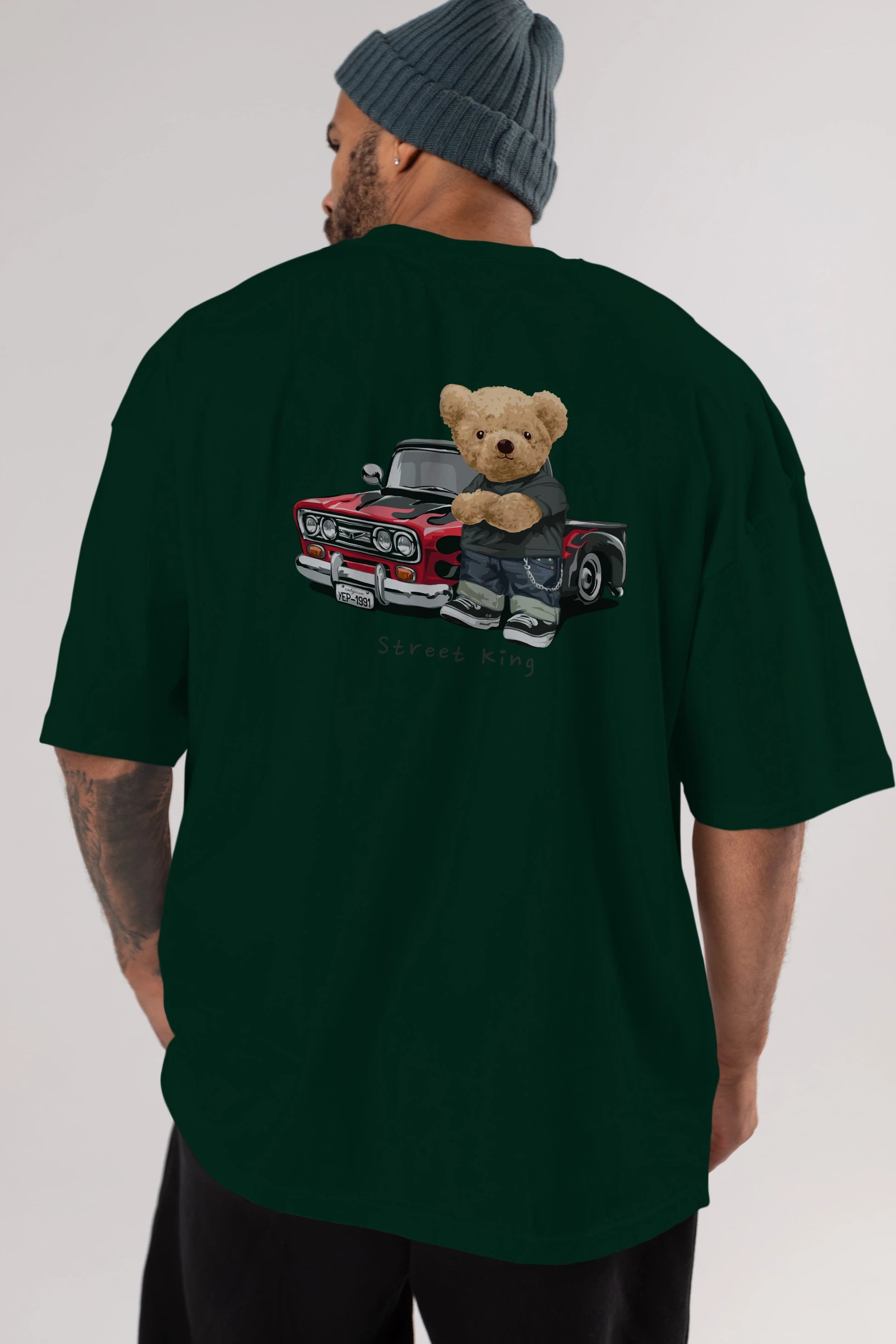 Teddy Bear Street King Arka Baskılı Oversize t-shirt Erkek Kadın Unisex %100 Pamuk