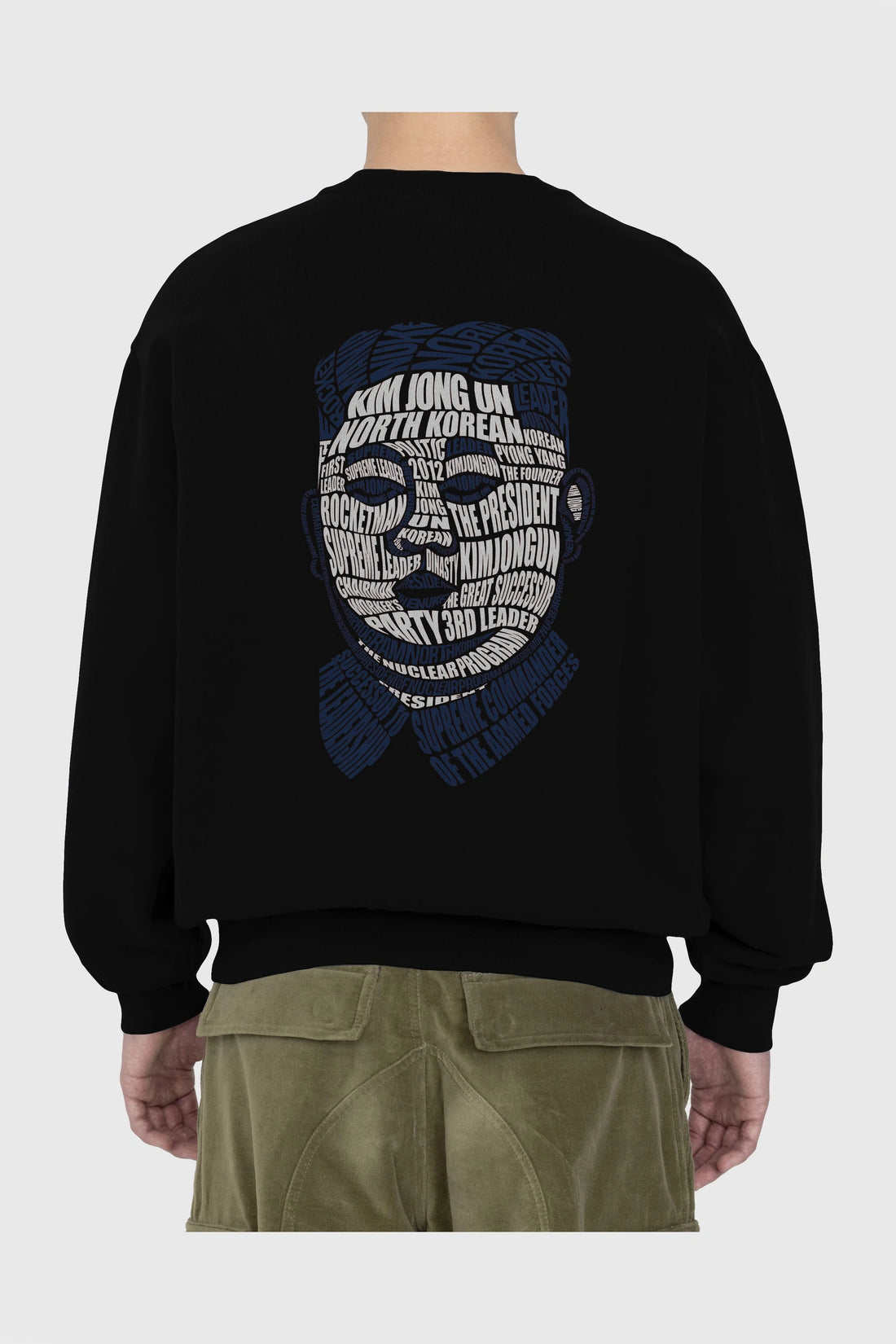 Kim Jong Un Calligram Arka Baskılı Oversize Sweatshirt Erkek Kadın Unisex
