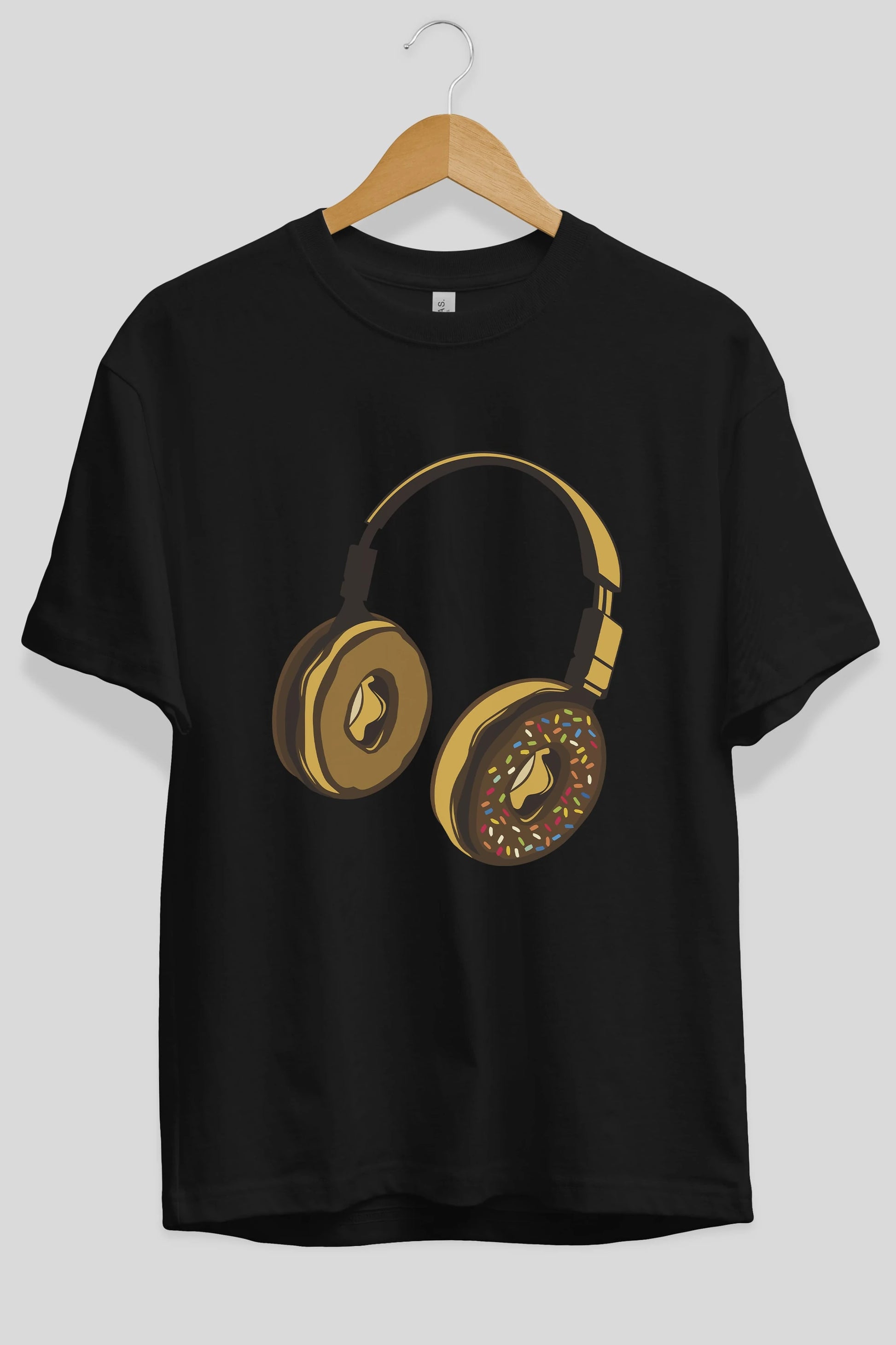 Headphone Donut Ön Baskılı Oversize t-shirt %100 pamuk Erkek Kadın Unisex