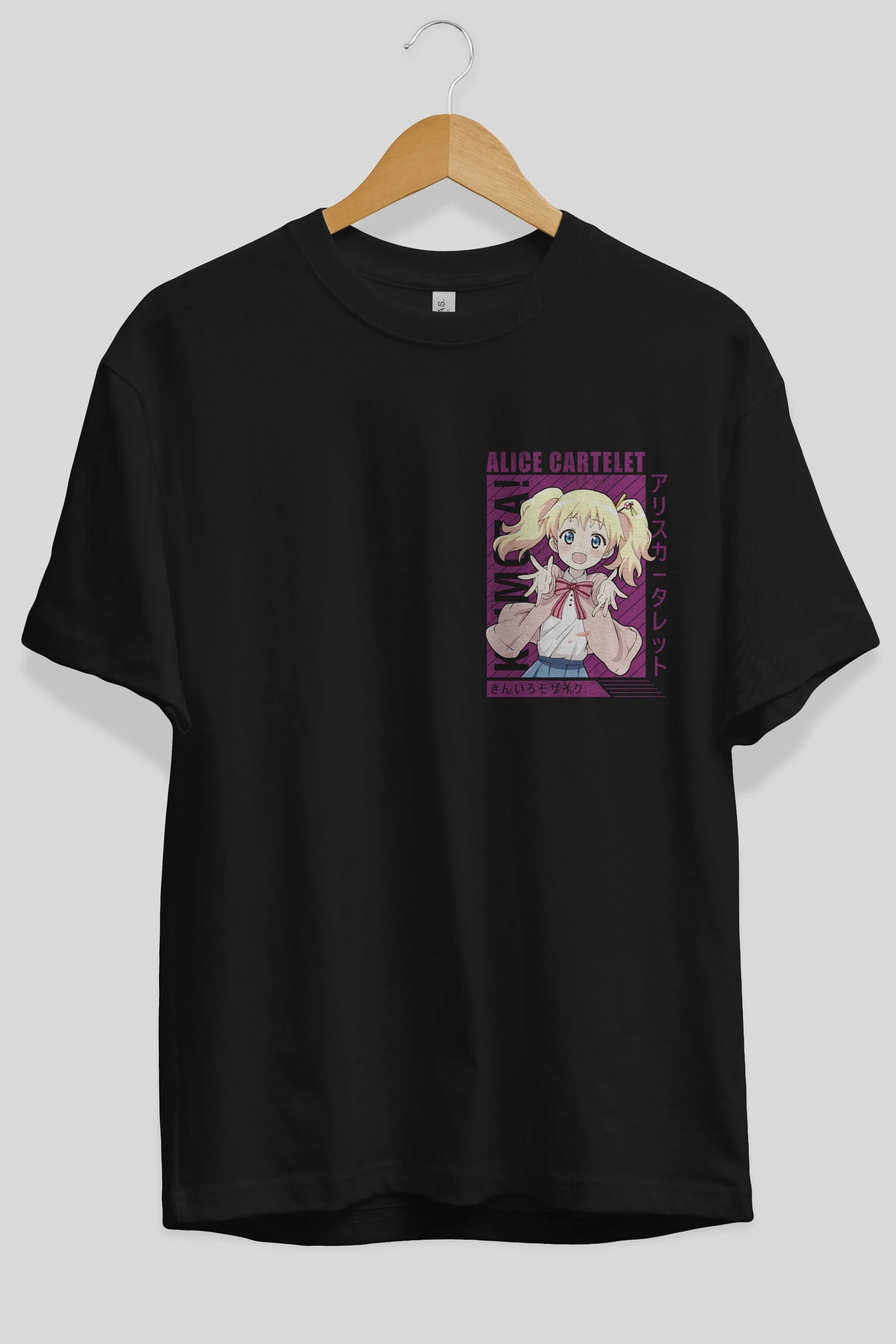 Alice Cartelet 12 Ön Sol Baskılı Oversize t-shirt Erkek Kadın Unisex %100 Pamuk Bisiklet Yaka tişort