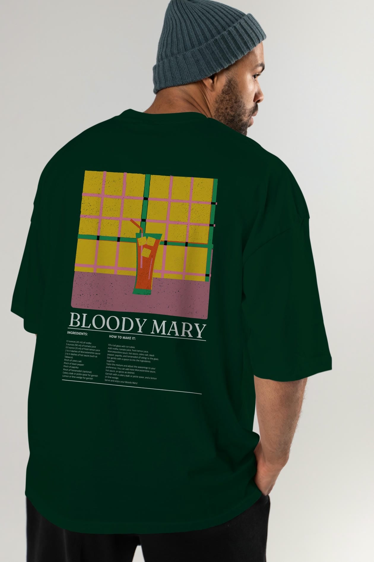 Bloody Mary Kokteyl Serisi Arka Baskılı Oversize t-shirt Erkek Kadın %100 Pamuk Bisiklet Yaka tişort