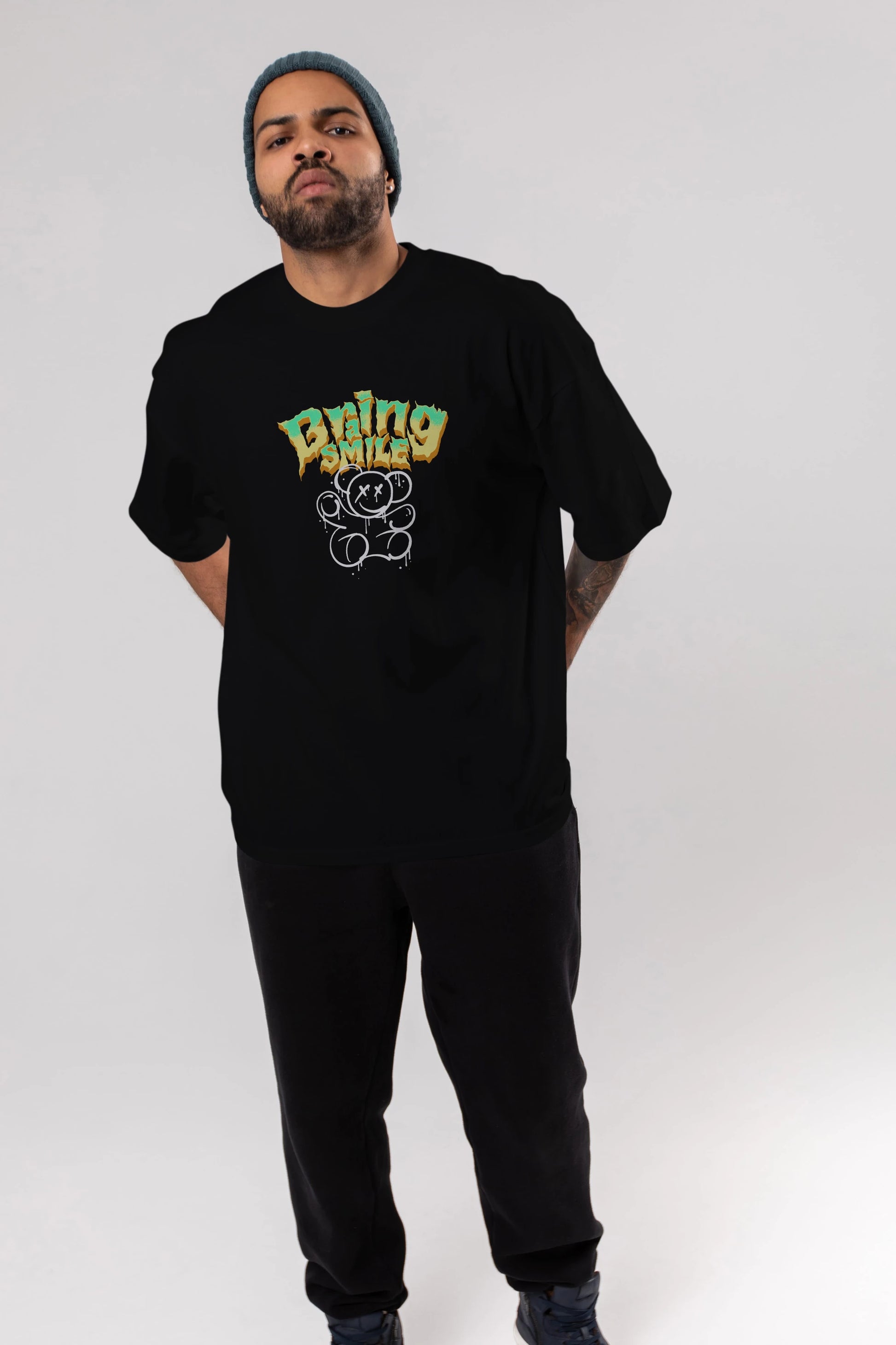 Teddy Bear Braing Smile Ön Baskılı Oversize t-shirt Erkek Kadın Unisex