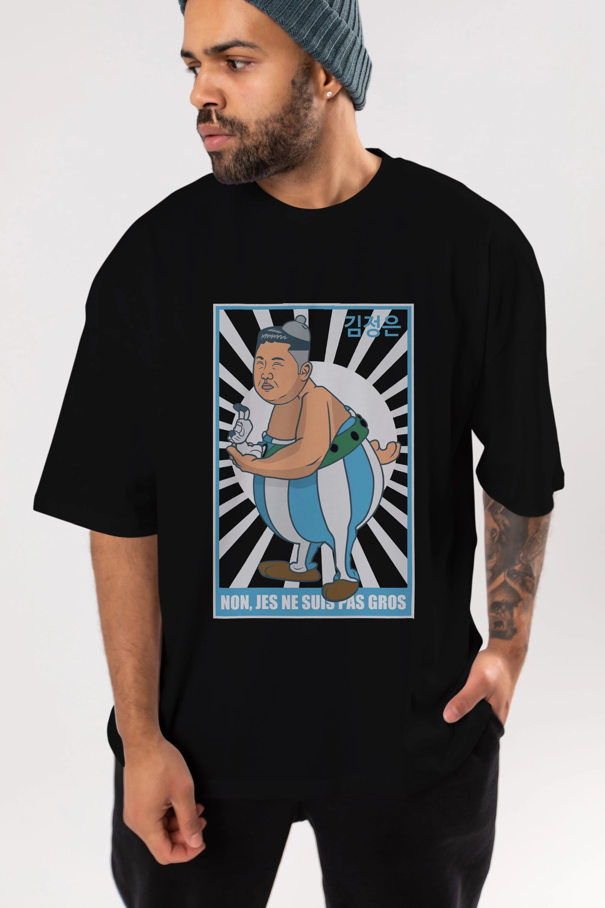 Obelix Jong Un Ön Baskılı Oversize t-shirt Erkek Kadın Unisex %100 Pamuk tişort