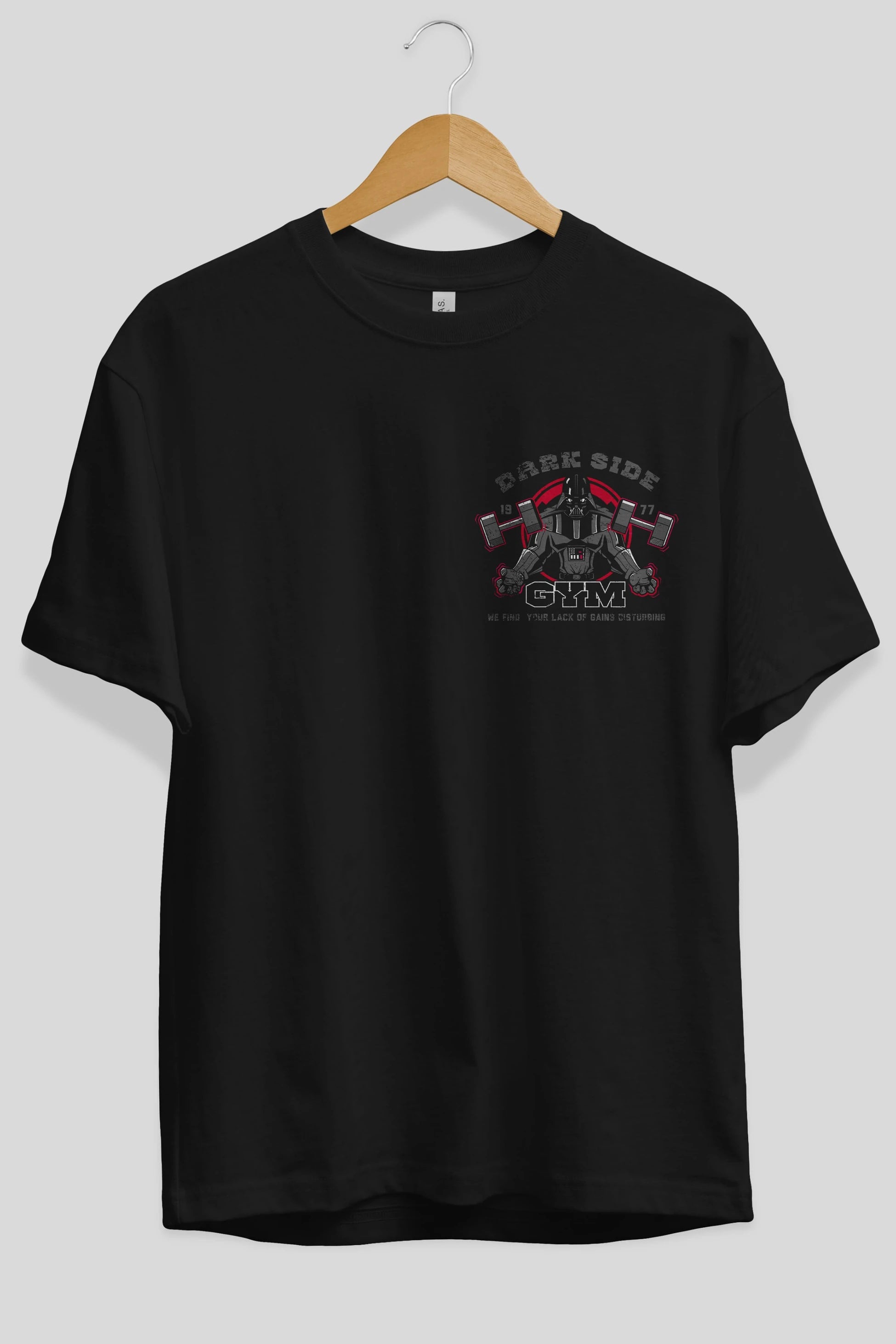 Darth Vader GYM Ön Sol Baskılı Oversize t-shirt Erkek Kadın Unisex %100 Pamuk Bisiklet Yaka tişort
