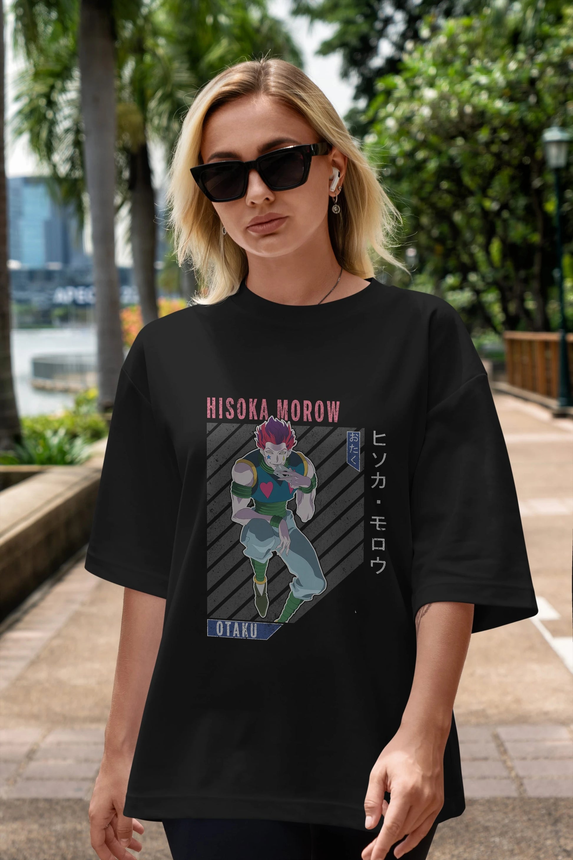 Hisoka Morow 2 2 Anime Ön Baskılı Oversize t-shirt %100 pamuk Erkek Kadın Unisex