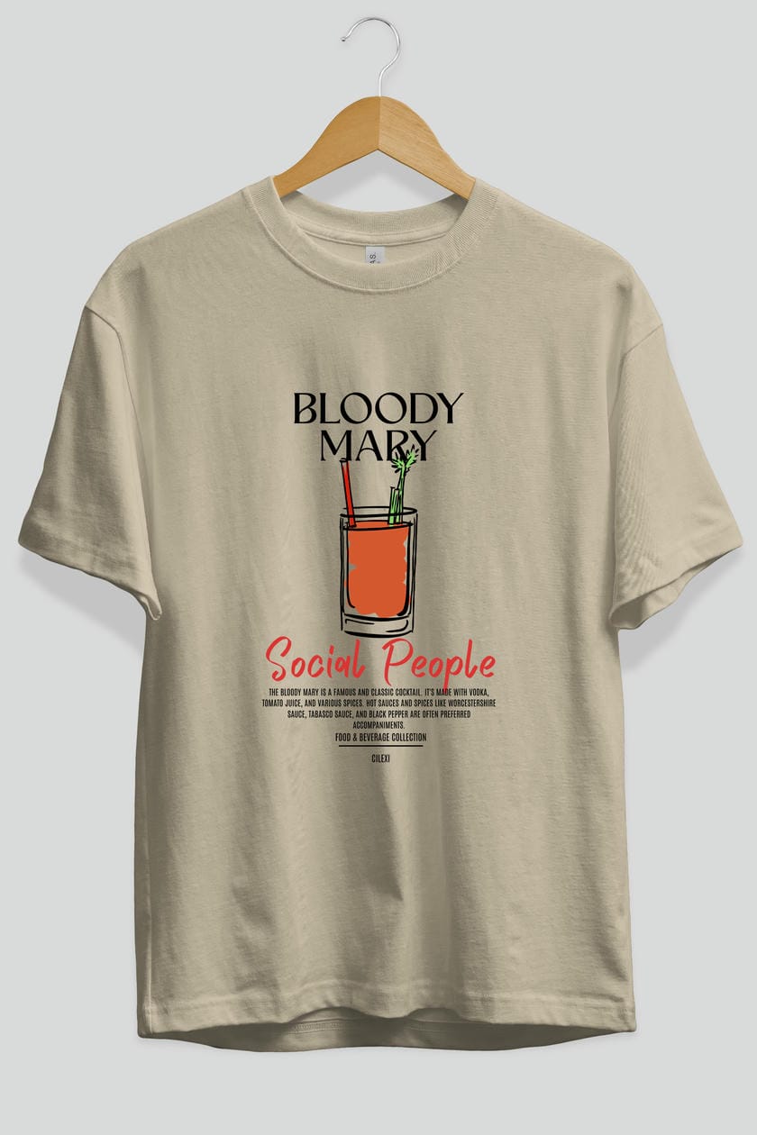 Bloody Mary Kokteyl Serisi ön Baskılı Oversize t-shirt Erkek Kadın %100 Pamuk Bisiklet Yaka tişort