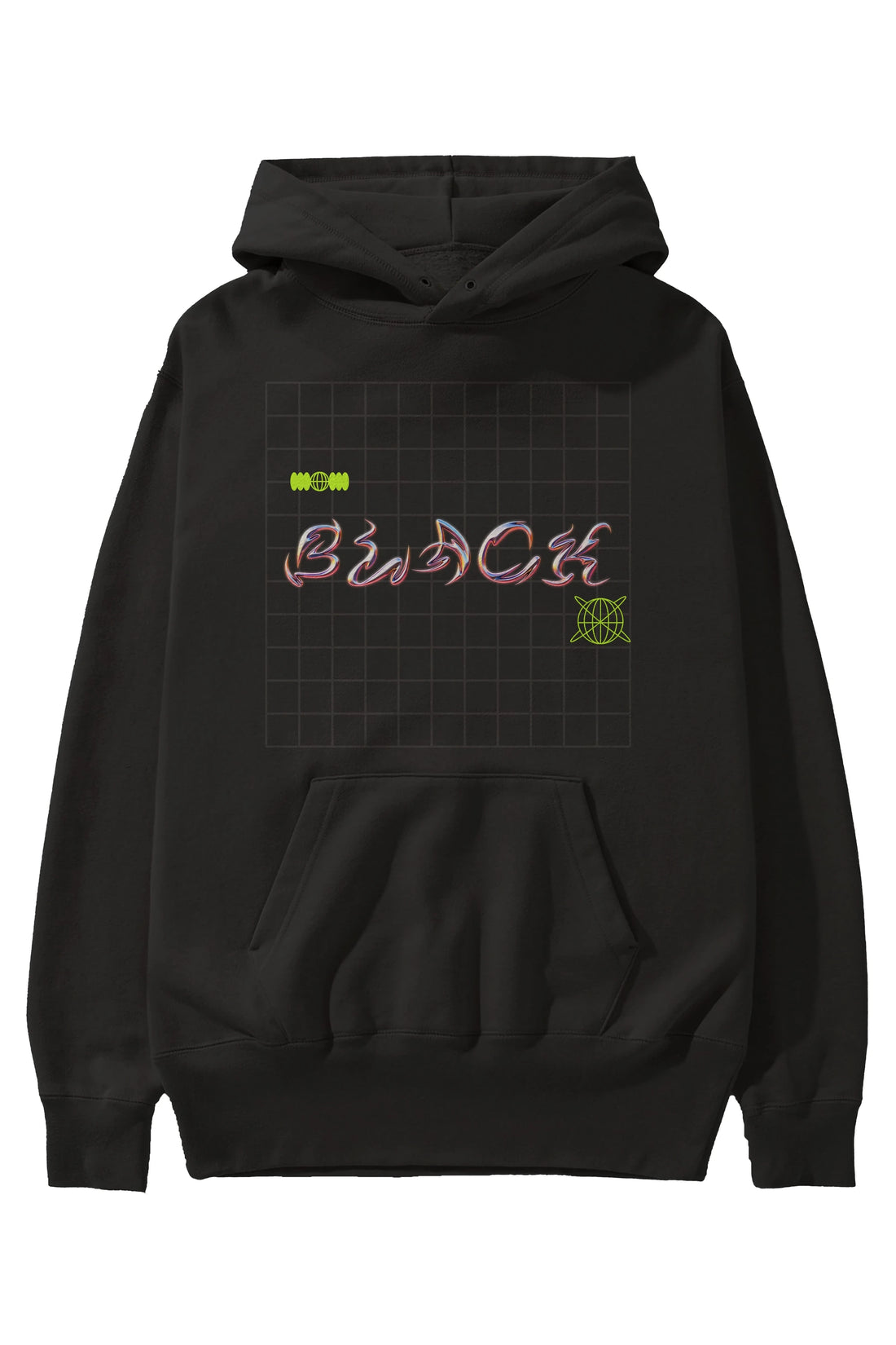 Black Yazılı Ön Baskılı Oversize Hoodie Kapüşonlu Sweatshirt Erkek Kadın Unisex