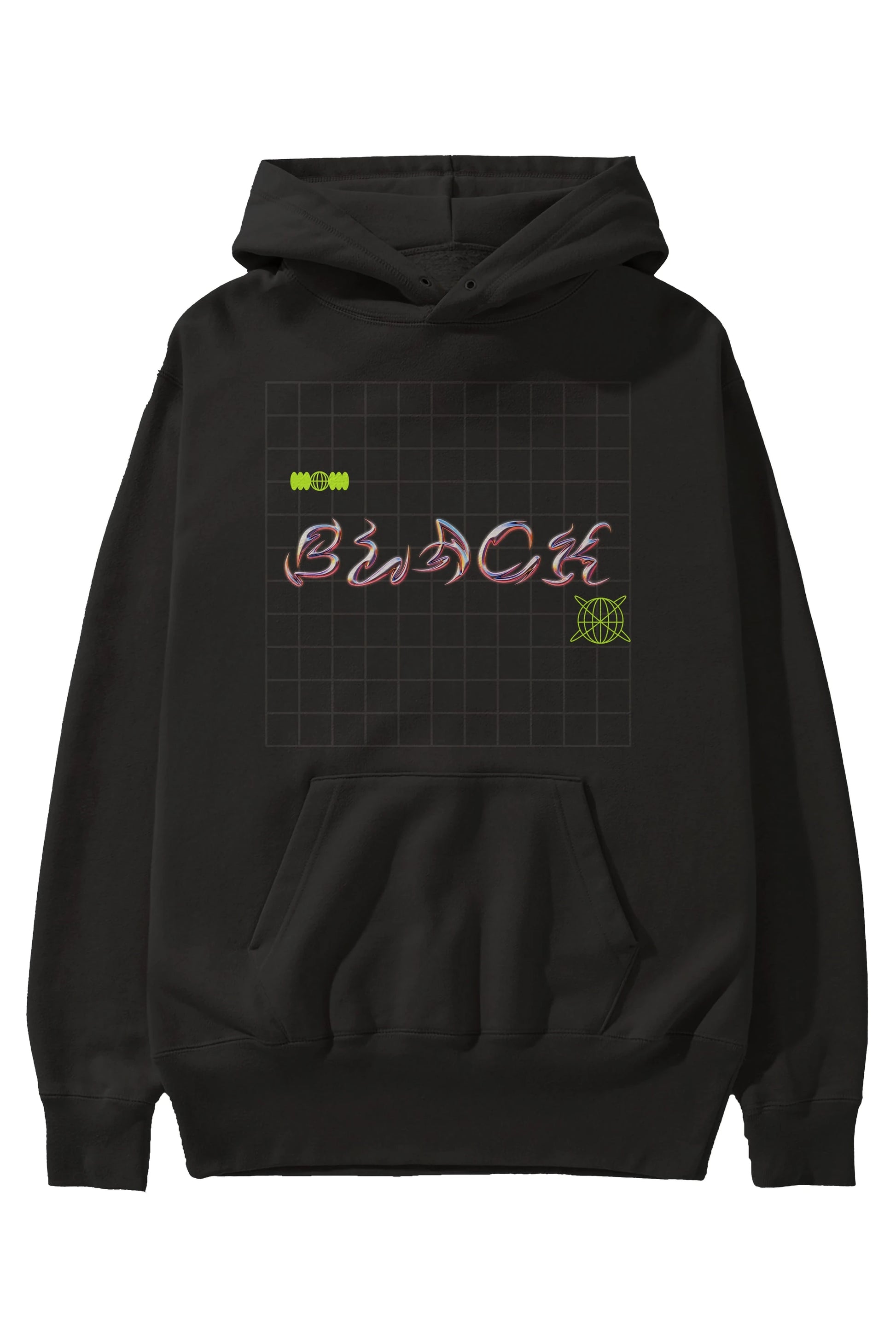 Black Yazılı Ön Baskılı Oversize Hoodie Kapüşonlu Sweatshirt Erkek Kadın Unisex