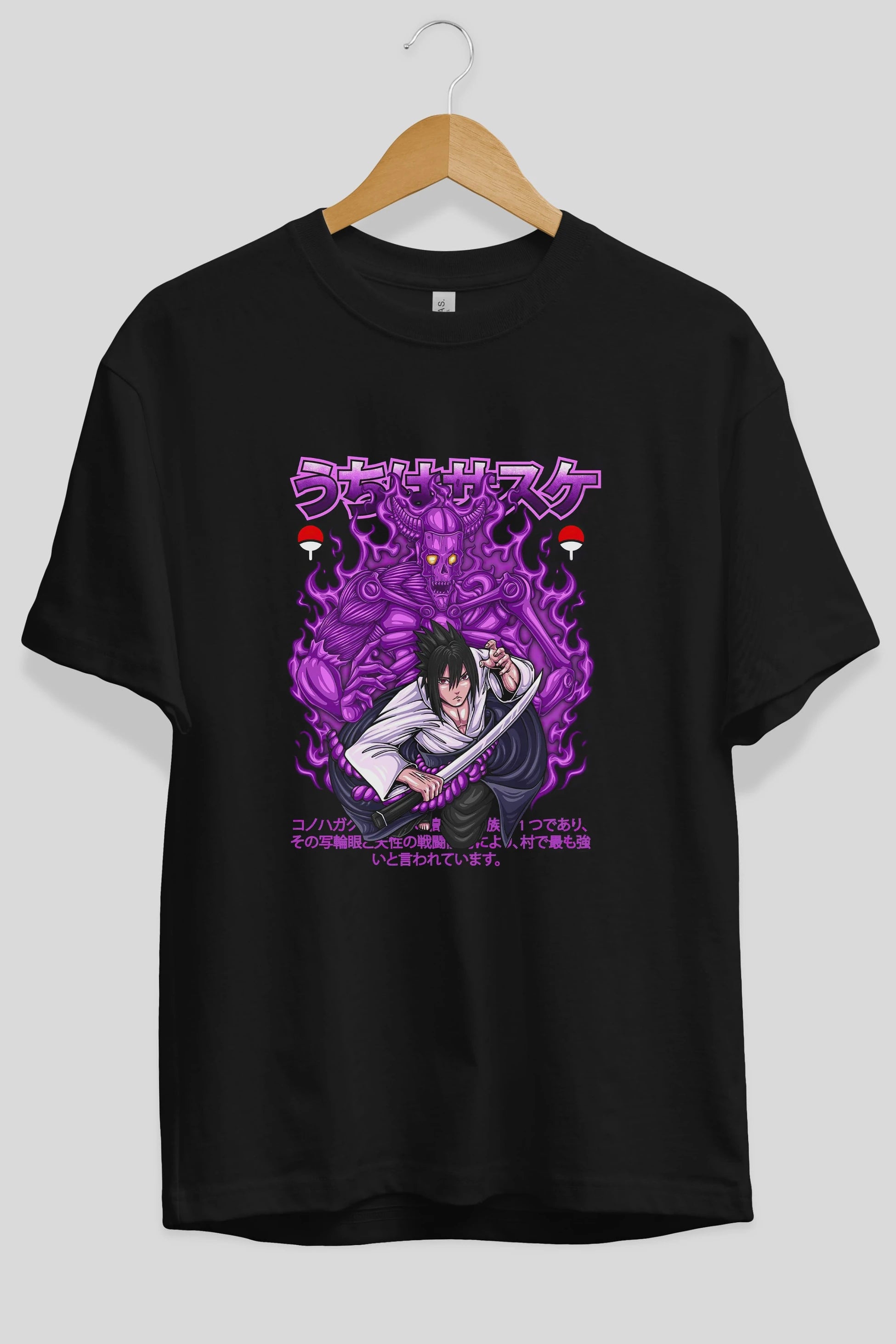 SASUKE UCHIHA NARUTO Anime Ön Baskılı Oversize t-shirt %100 pamuk Erkek Kadın Unisex