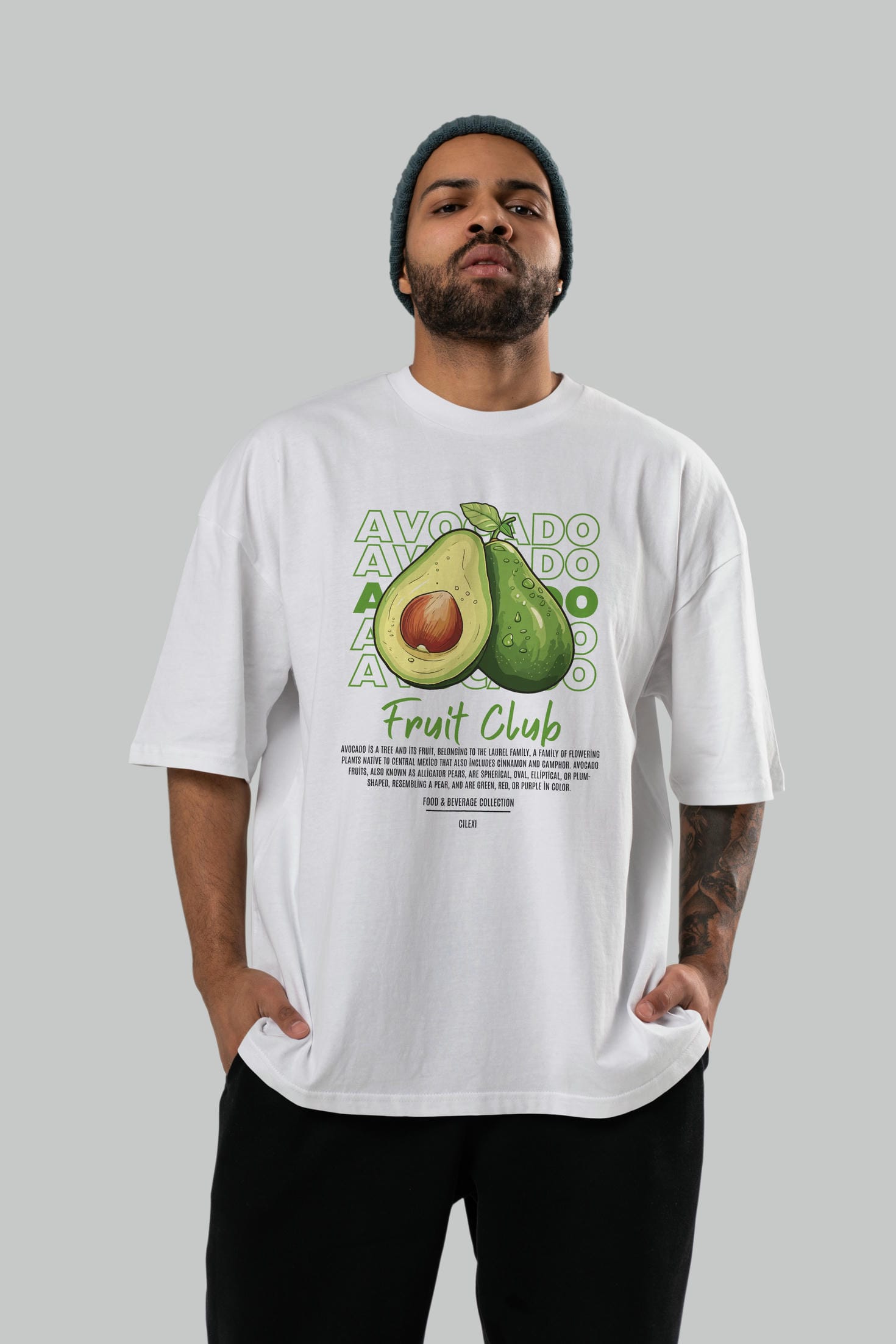 Avocado Ön Baskılı Oversize t-shirt Erkek Kadın Pamuk Bisiklet Yaka tişort