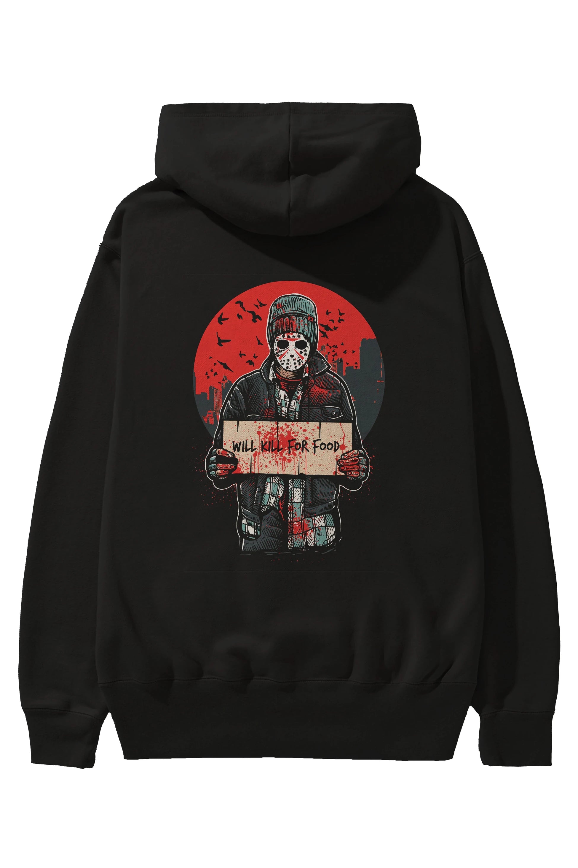 Kill For Food Arka Baskılı Hoodie Oversize Kapüşonlu Sweatshirt Erkek Kadın Unisex