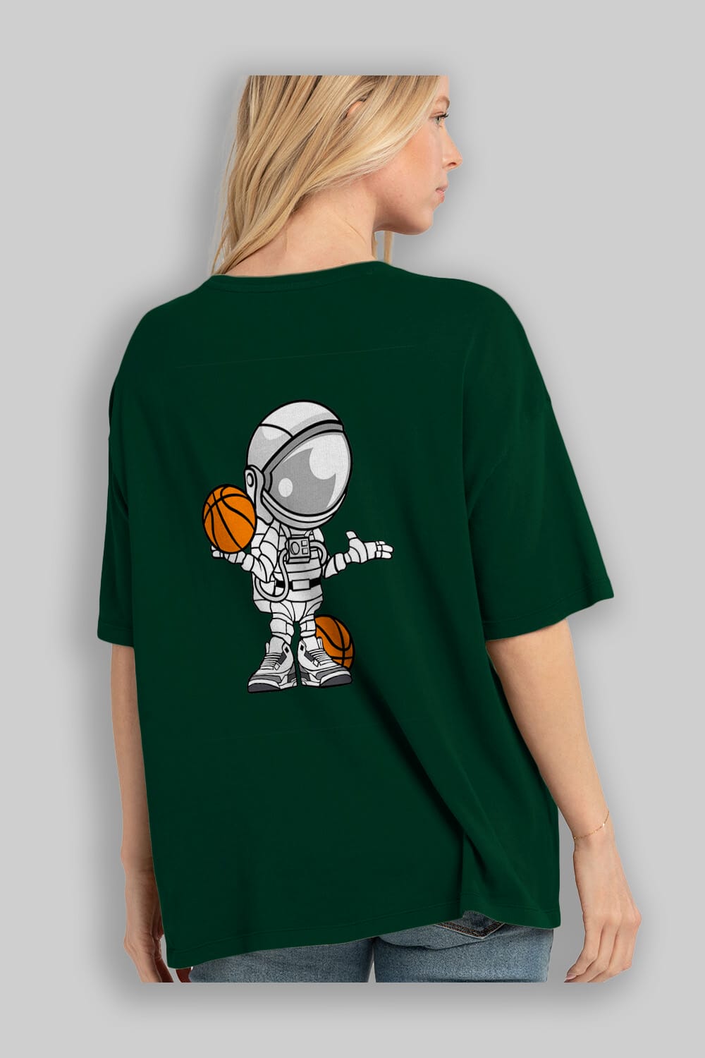Astronaut Basketball Player Arka Baskılı Oversize t-shirt Erkek Kadın Unisex %100 Pamuk tişort