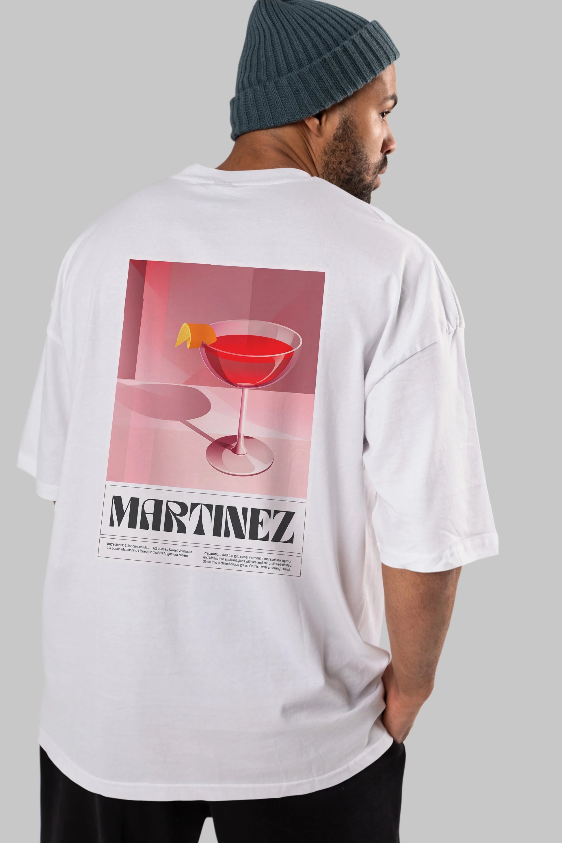 Martinez Arka Baskılı Oversize t-shirt Erkek Kadın Unisex %100 Pamuk Bisiklet Yaka tişort