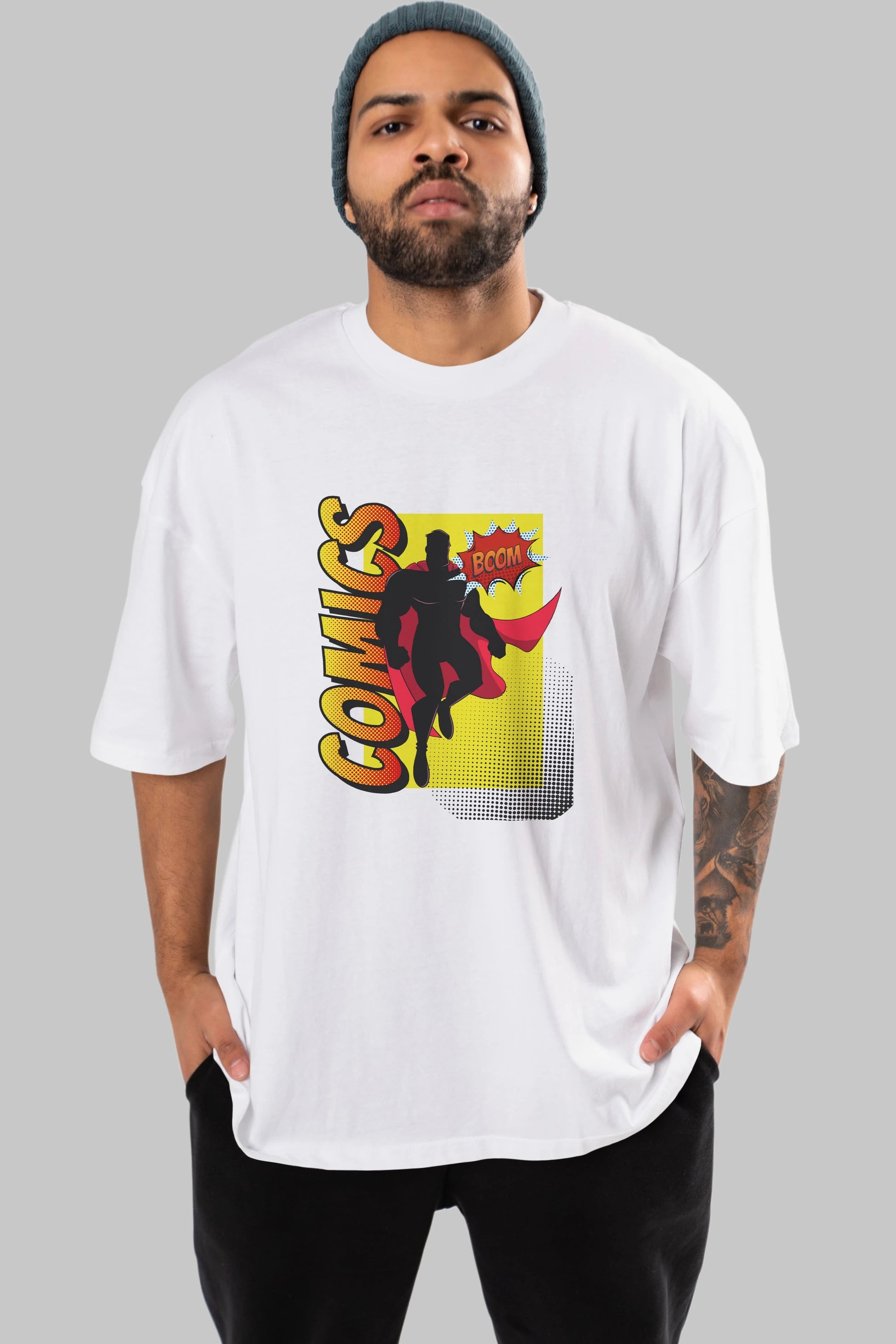Comics Boom Ön Baskılı Oversize t-shirt Erkek Kadın Unisex