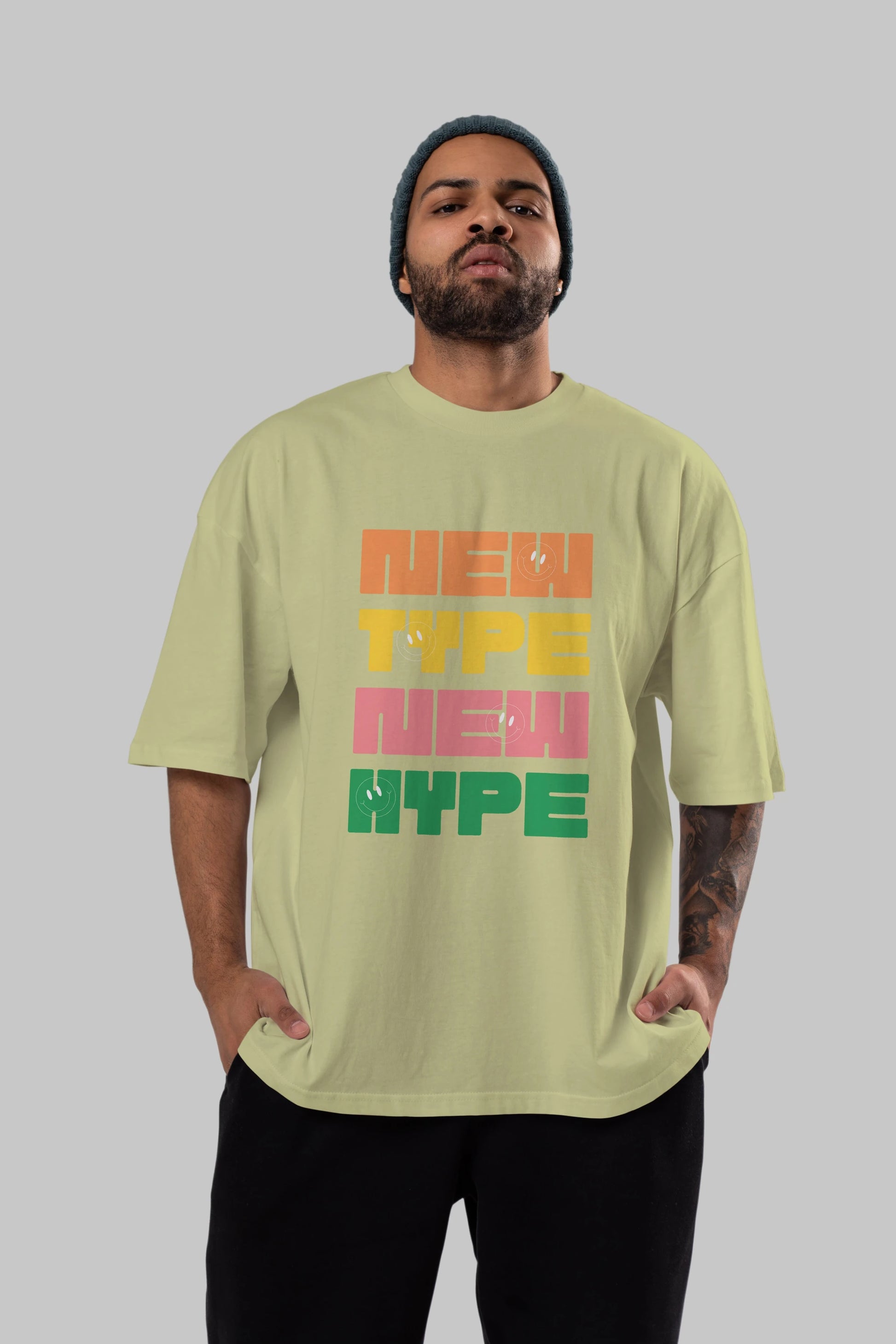 New Type New Hype Yazılı Ön Baskılı Oversize t-shirt Erkek Kadın Unisex