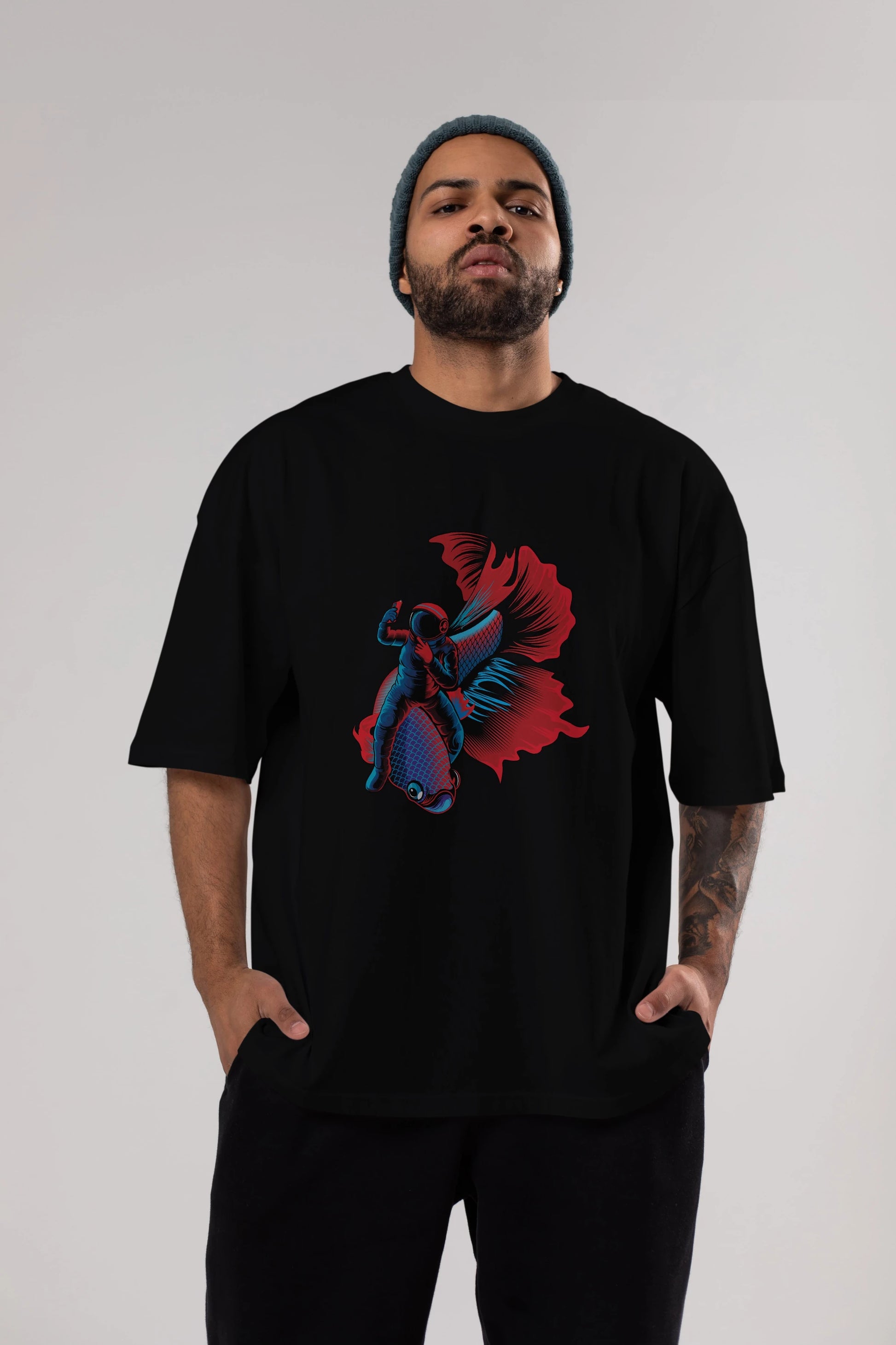 Astrofish selfie Ön Baskılı Oversize t-shirt Erkek Kadın Unisex