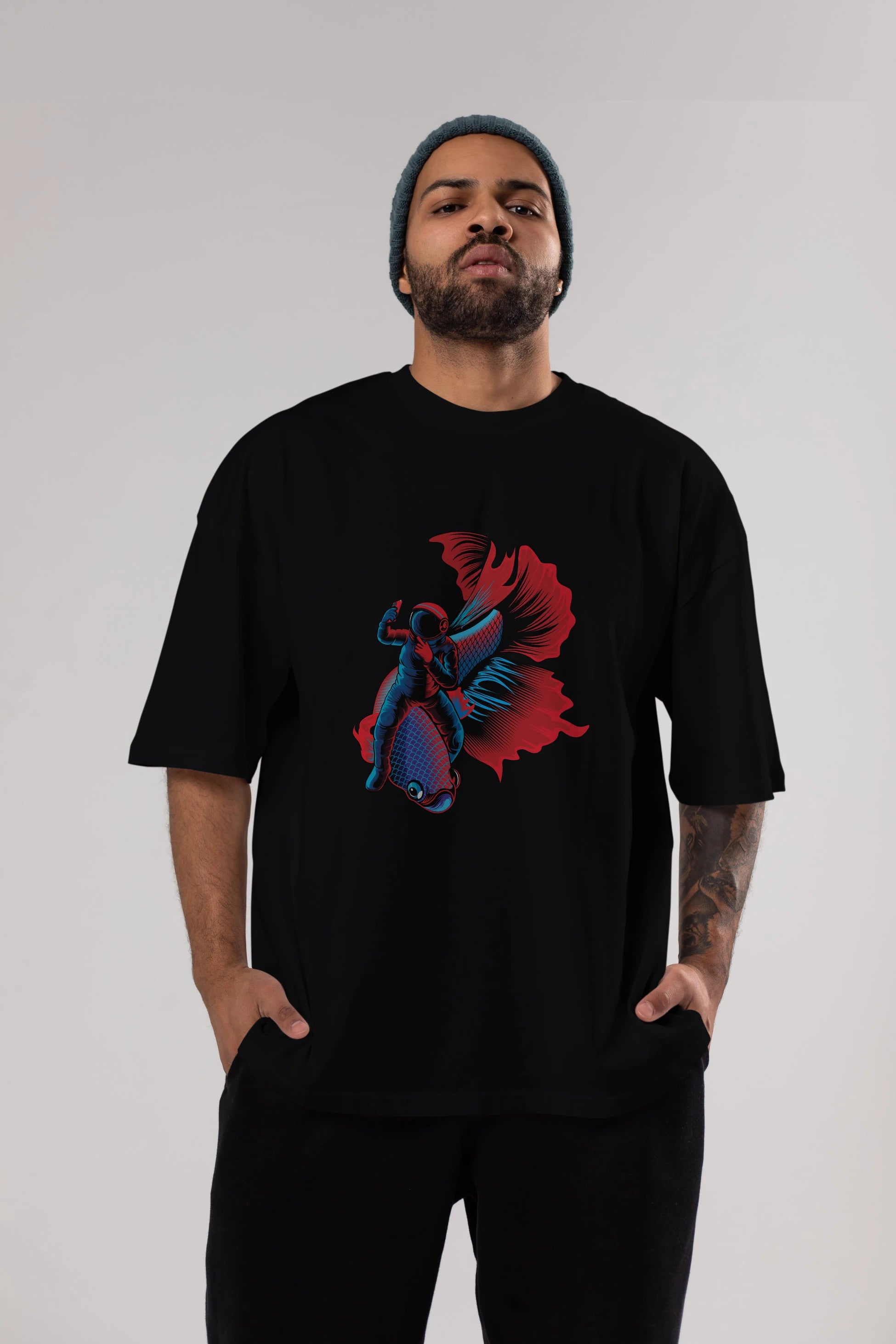 Astrofish selfie Ön Baskılı Oversize t-shirt Erkek Kadın Unisex
