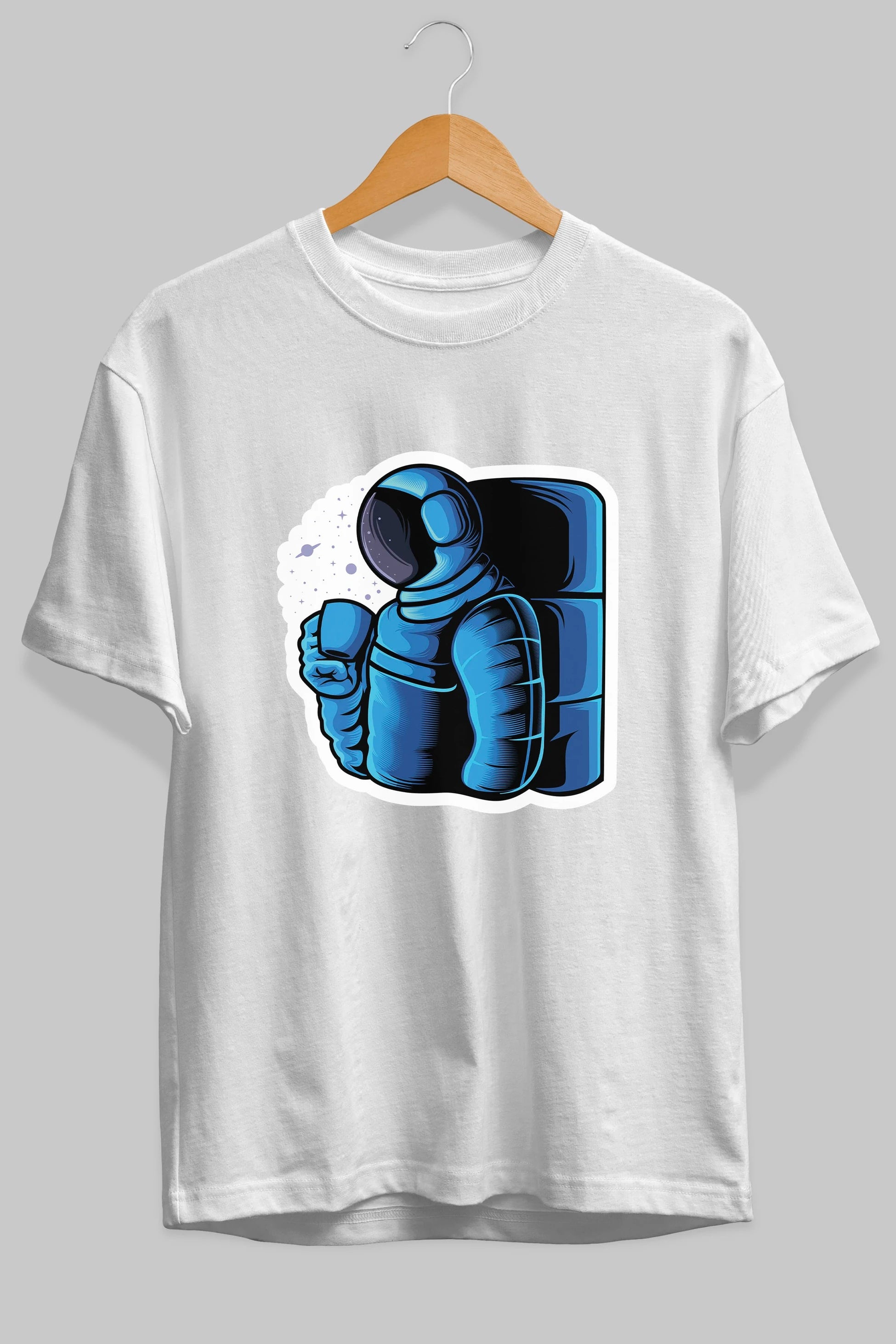 Drinking coffee in space sticker Ön Baskılı Oversize t-shirt Erkek Kadın Unisex